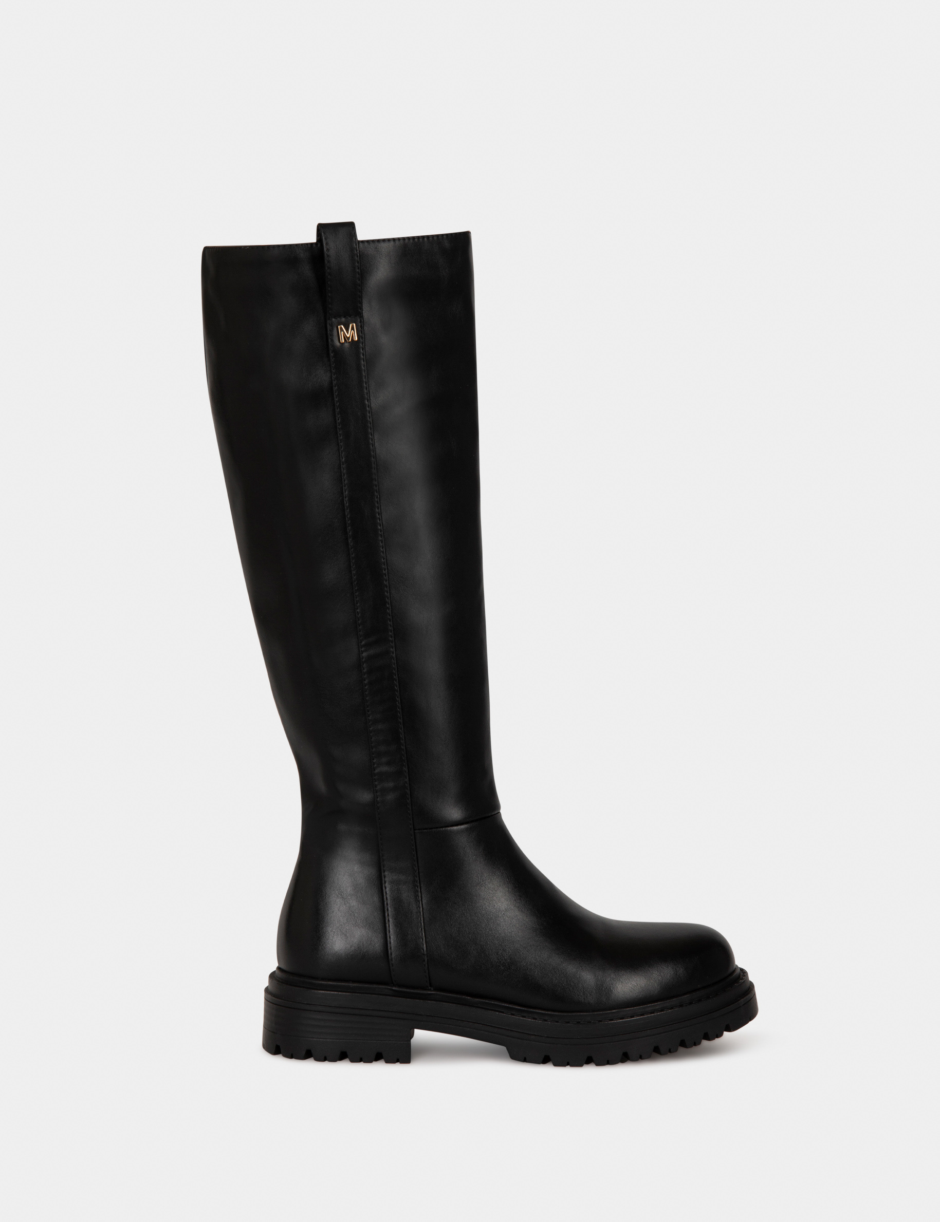 Flache Stiefel mit Profilsohle schwarz damen