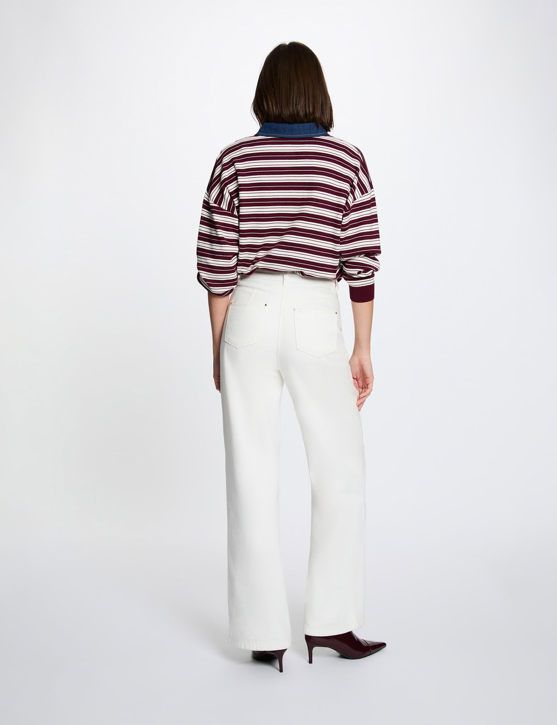 Gestreifter Pullover mit Reverskragen bordeaux damen
