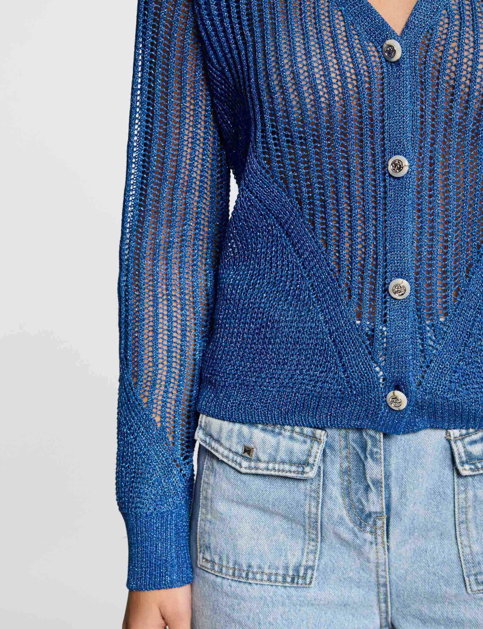 gilet manches longues ajoure bleu electrique femme Gilet manches longues ajouré bleu electrique femme