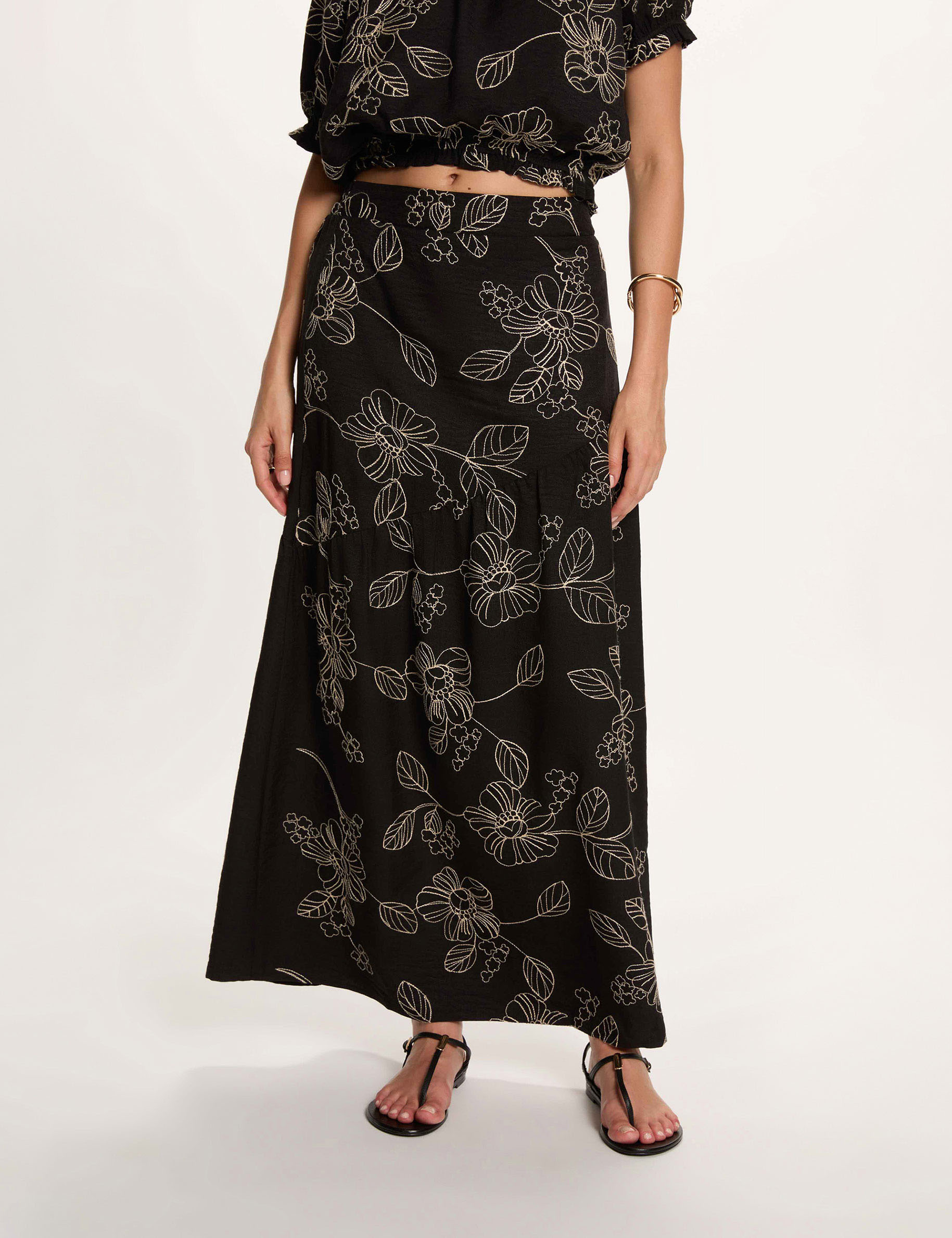 Jupe longue taille haute noir femme