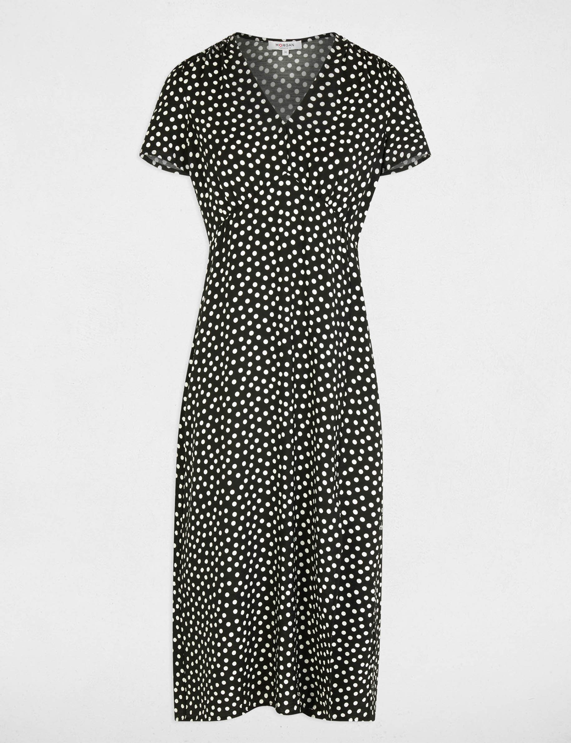 Robe mi-longue col v noir femme