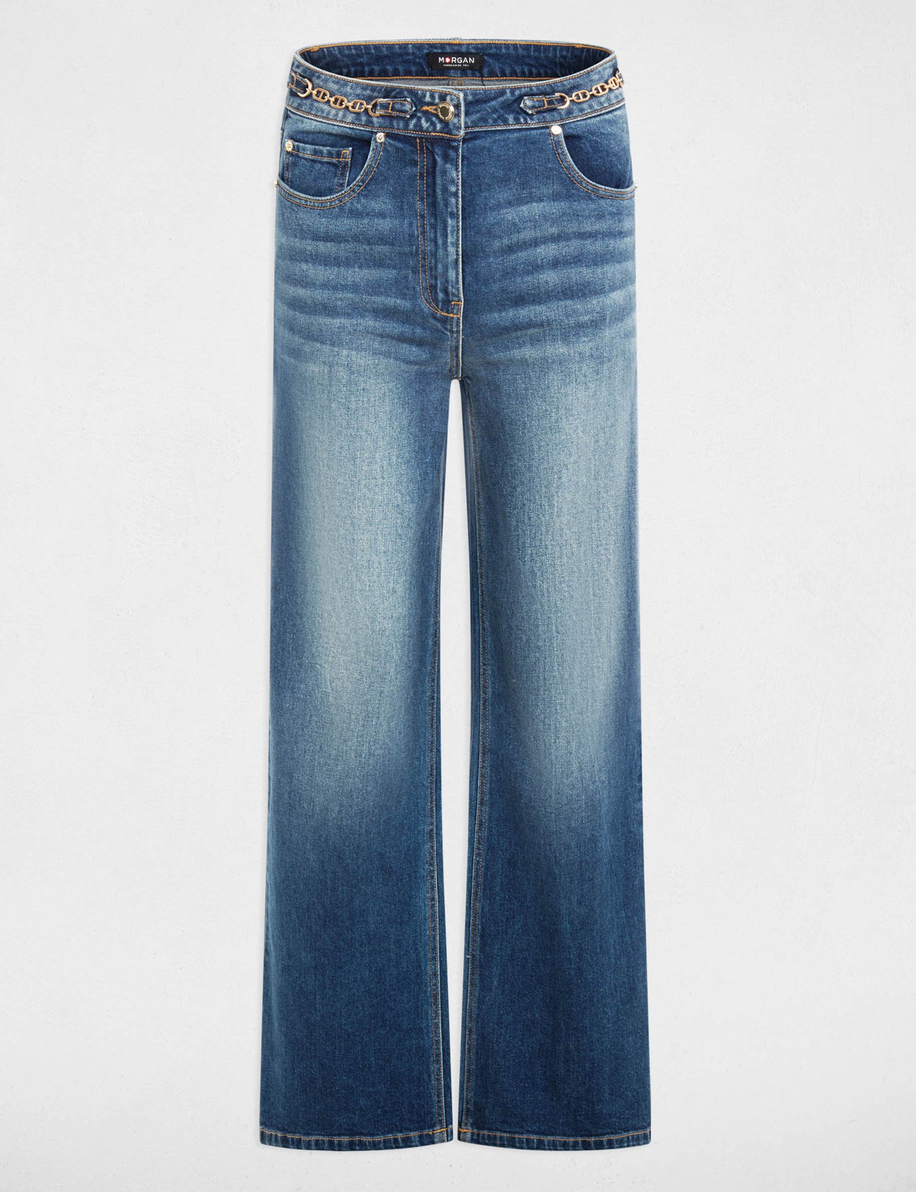 Weit geschnittene hochgeschnittene Hose stone denim damen