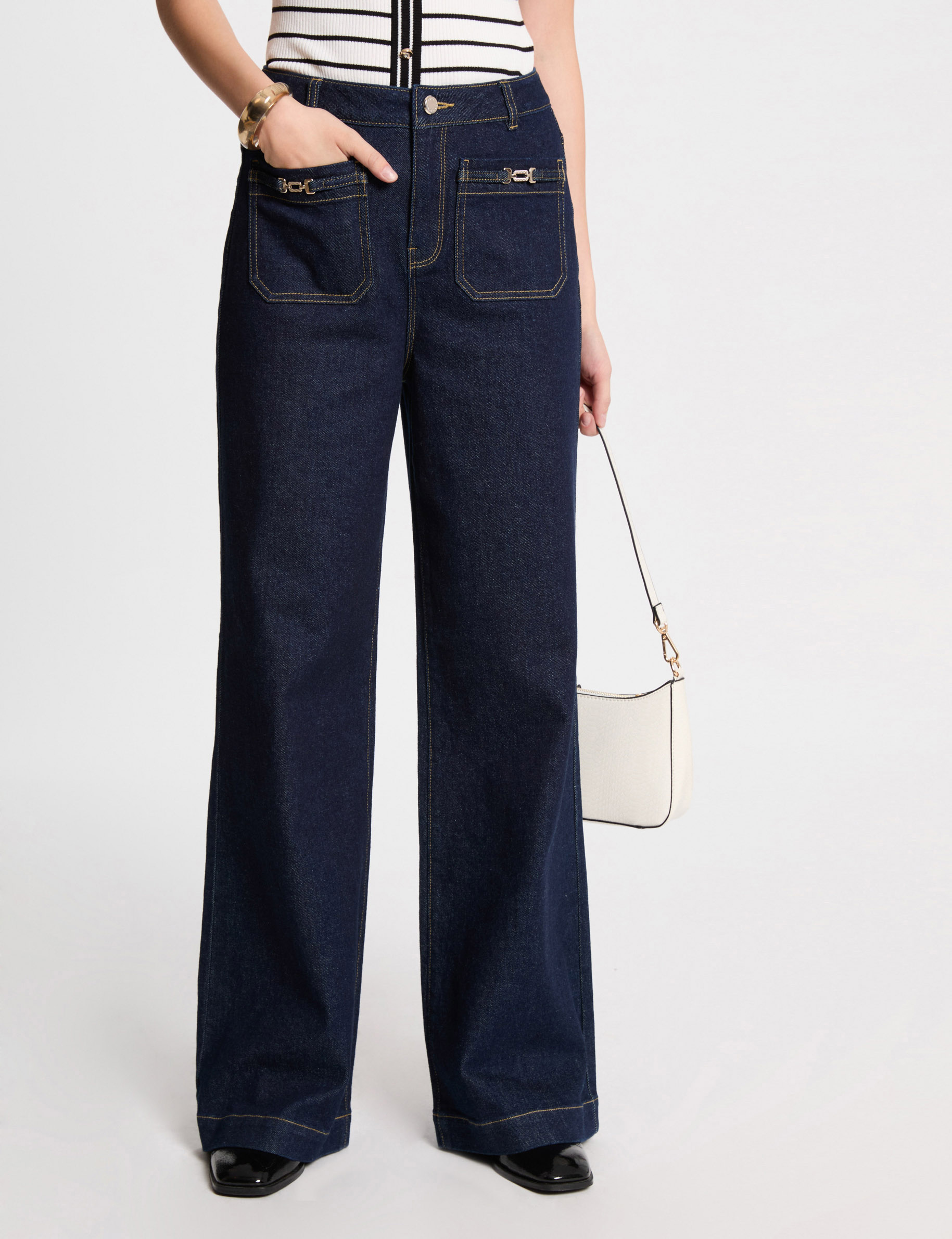 weit geschnittene jeans mit verzierungen rohes denim damen Weit geschnittene Jeans mit Verzierungen rohes denim damen