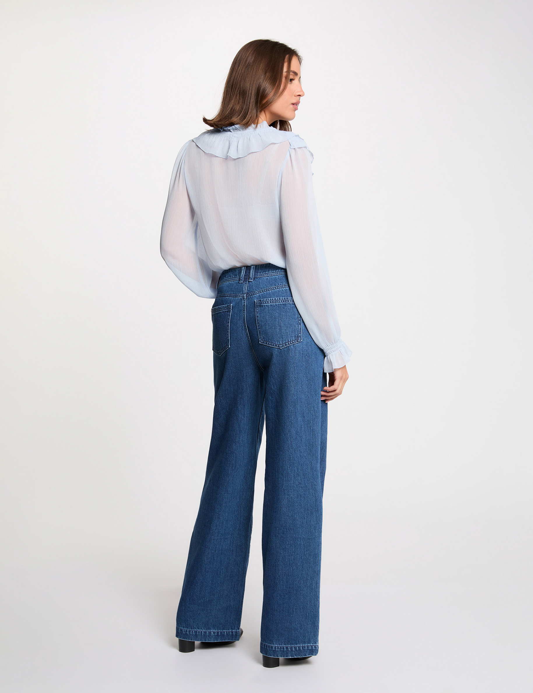 Chemise fluide col v bleu ciel femme