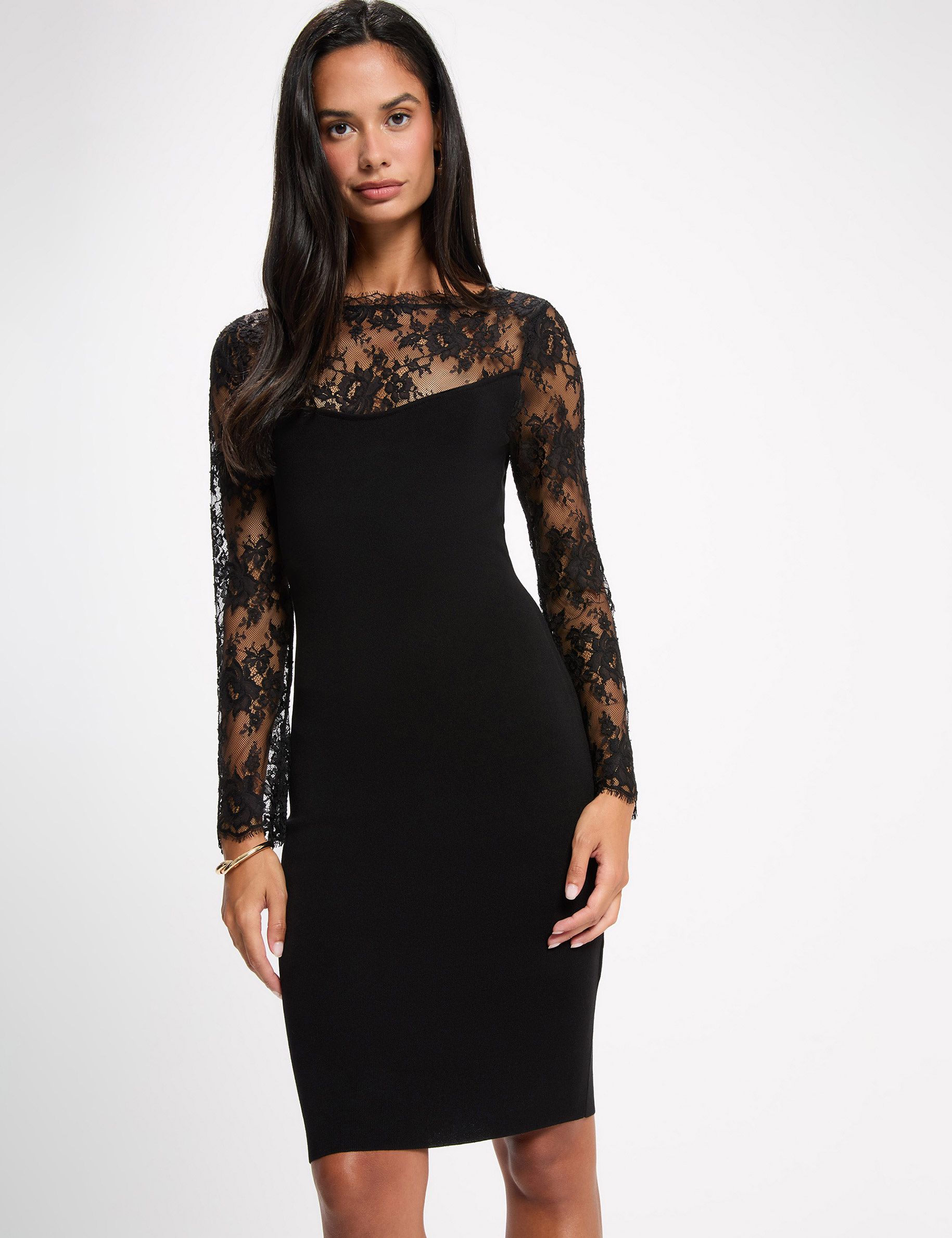 Strickkleid mit Spitze schwarz damen