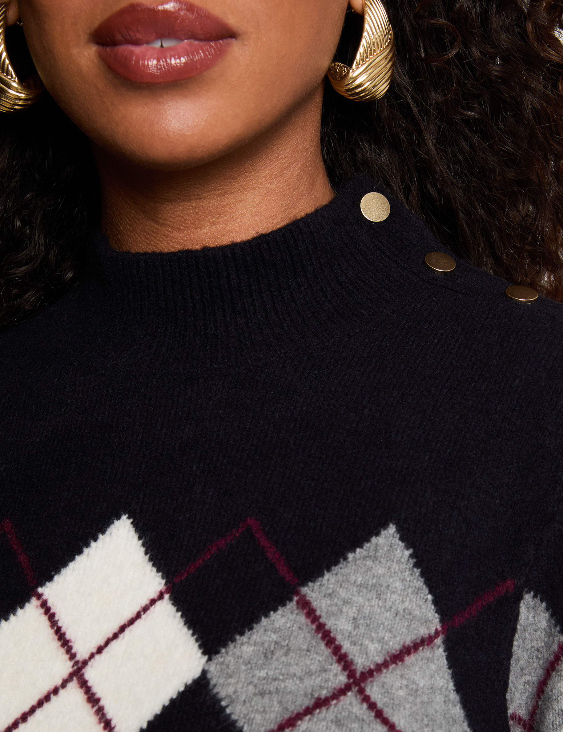 Jacquard-Pullover mit Stehkragen marineblau damen