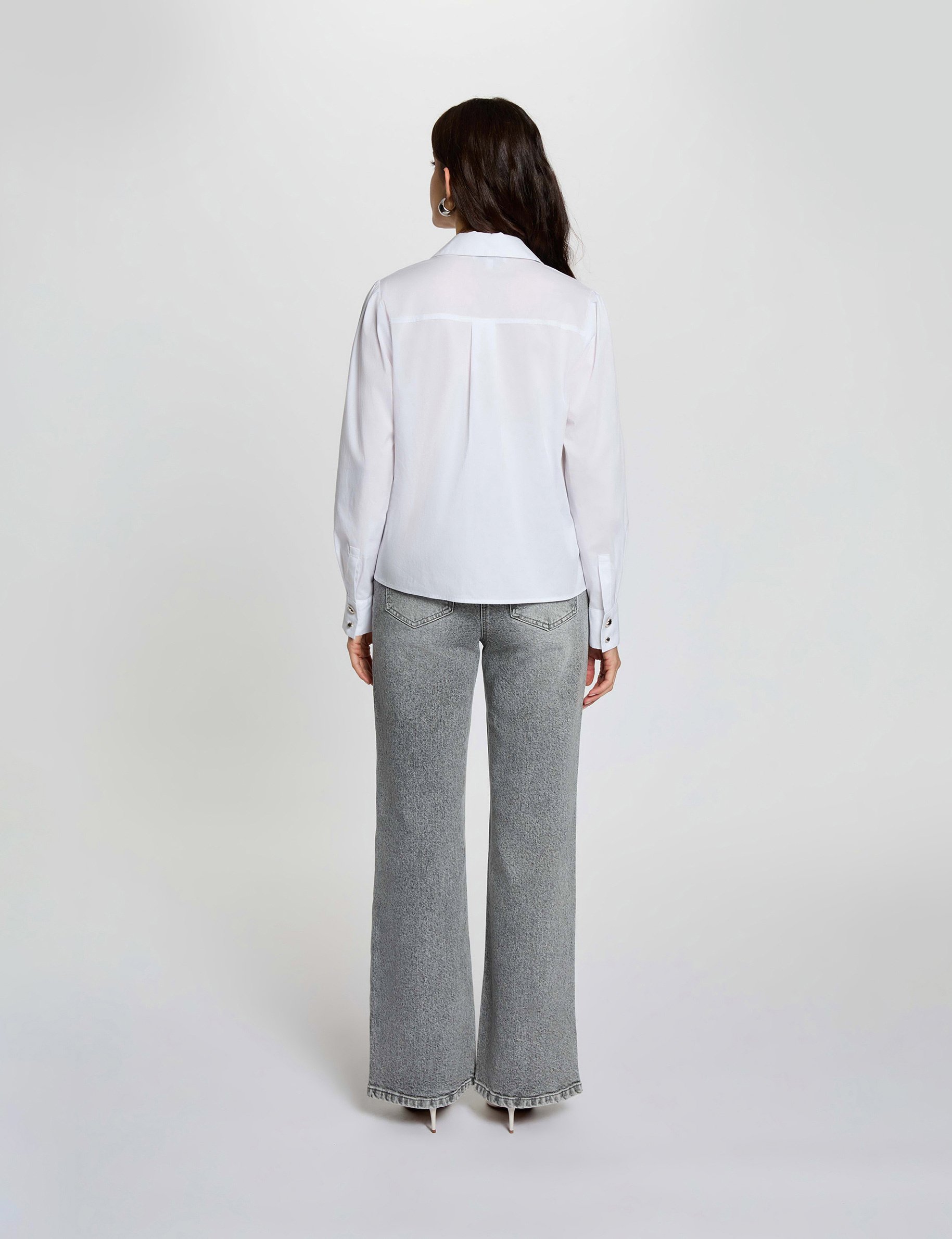 Weit geschnittene hochgeschnittene Hose snow gray denim damen