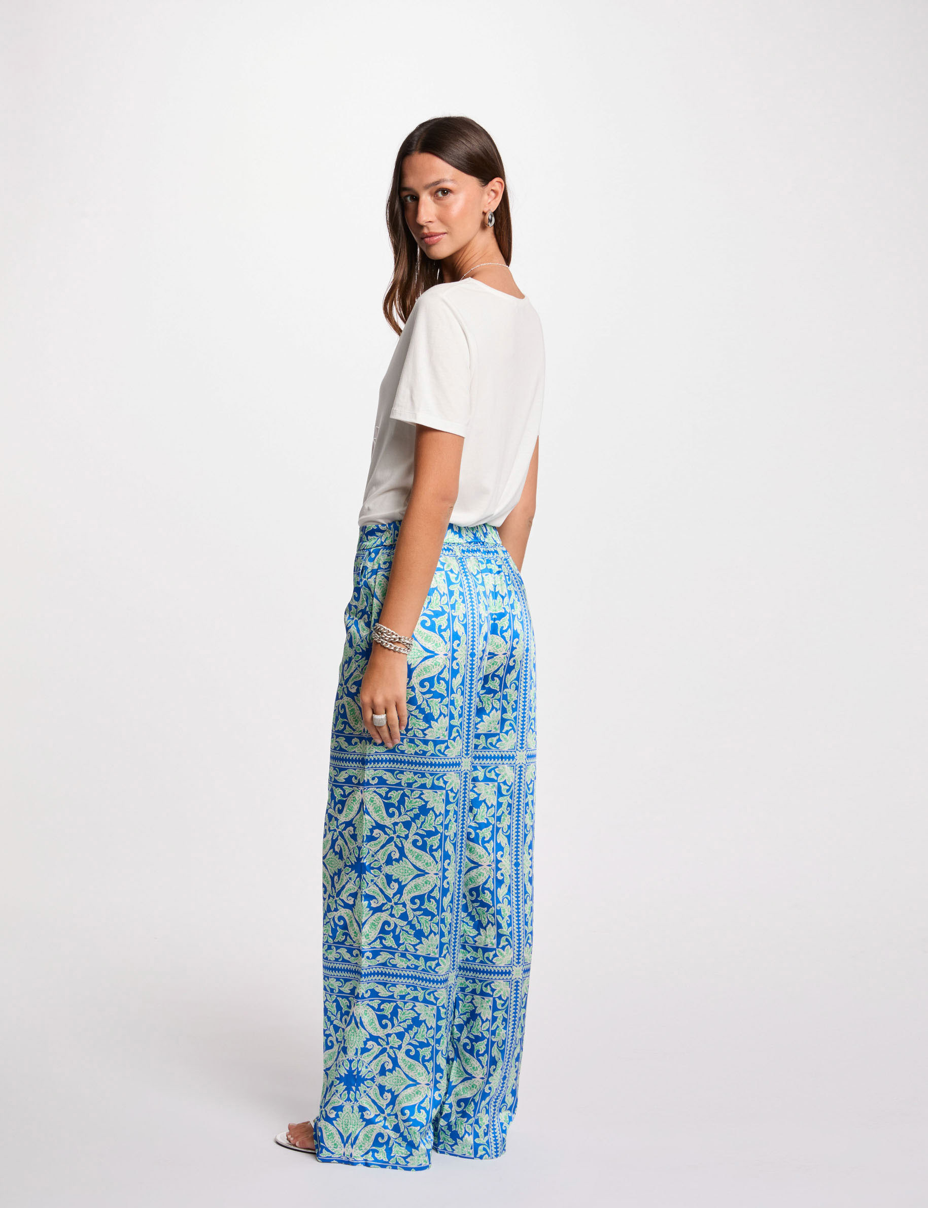 Pantalon large imprimé multicolore femme