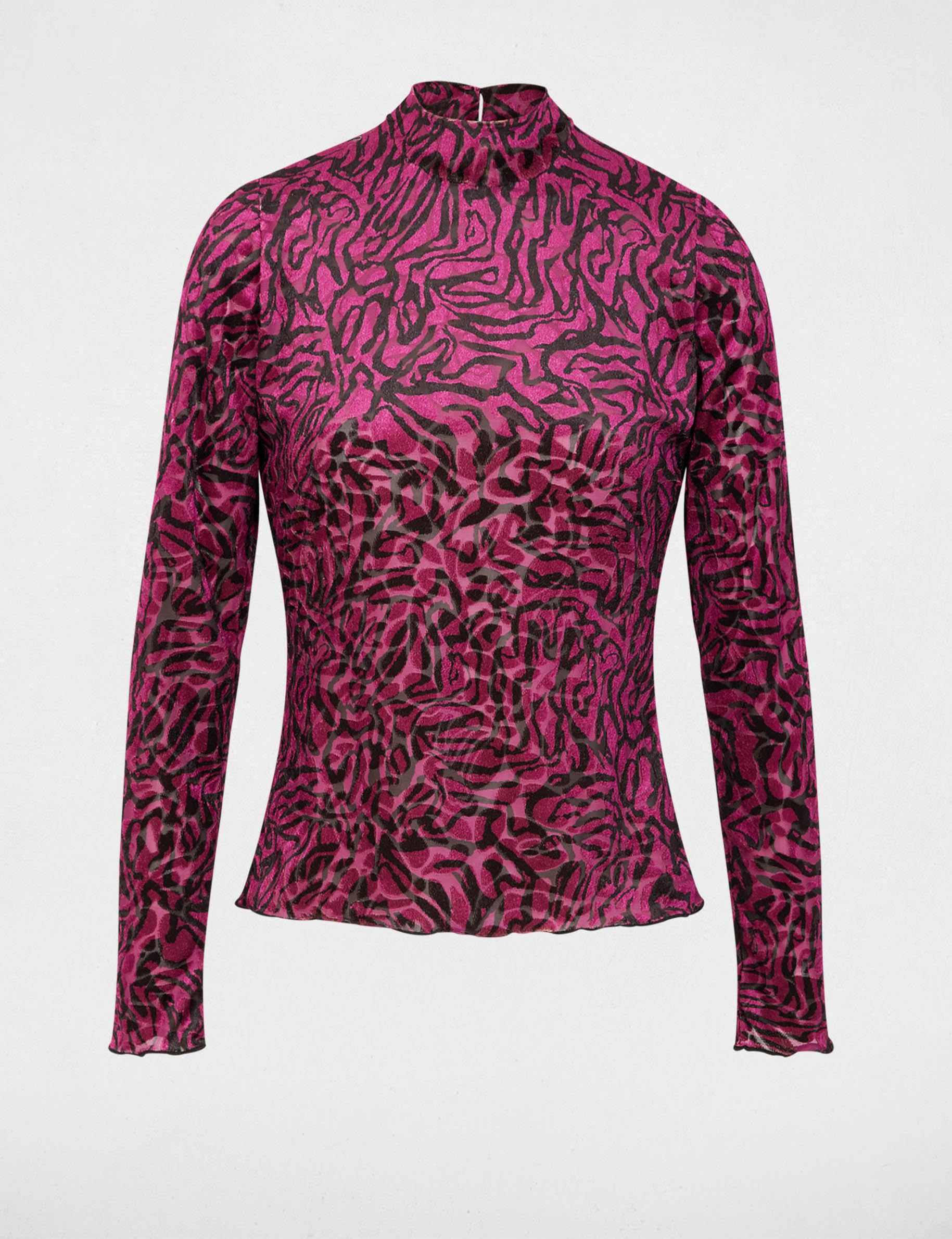 T-Shirt aus Samt mit Stehkragen mehrfarbig damen