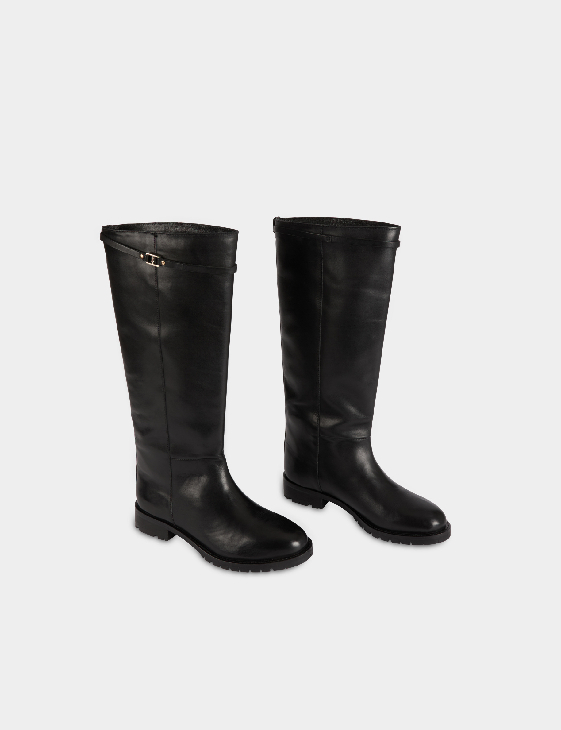 Botte cavali&egrave;re en cuir noir femme