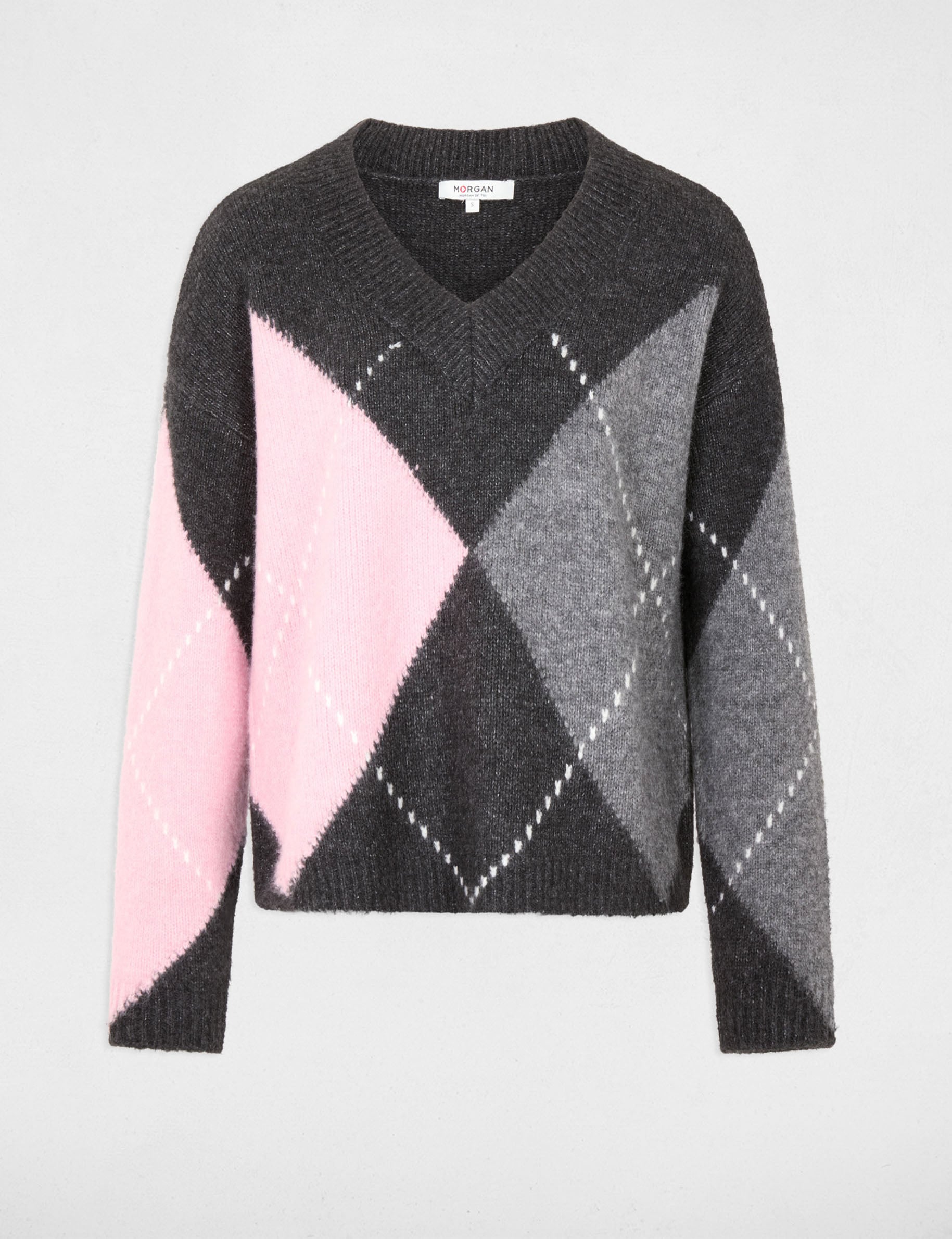 Jacquard-Pullover mit V-Ausschnitt dunkelgrau damen