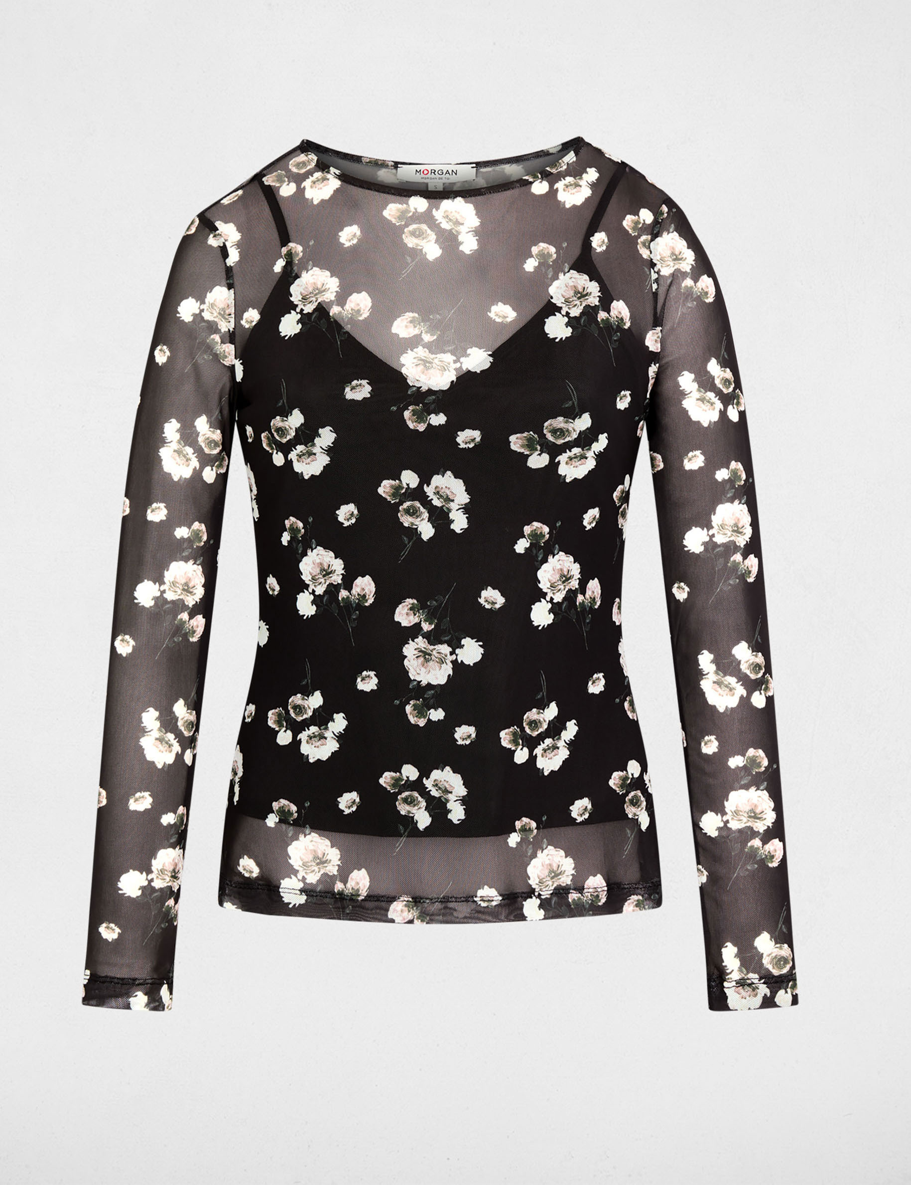Langarm-T-Shirt aus Netzstoff mehrfarbig damen