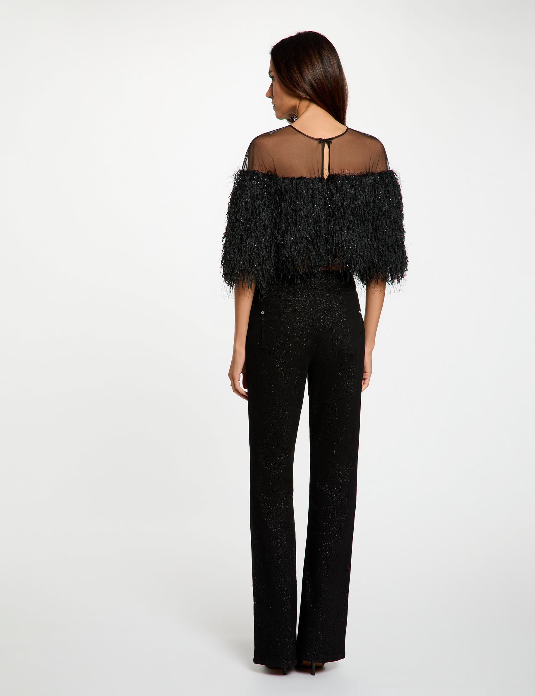 Jean bootcut paillettes noir femme