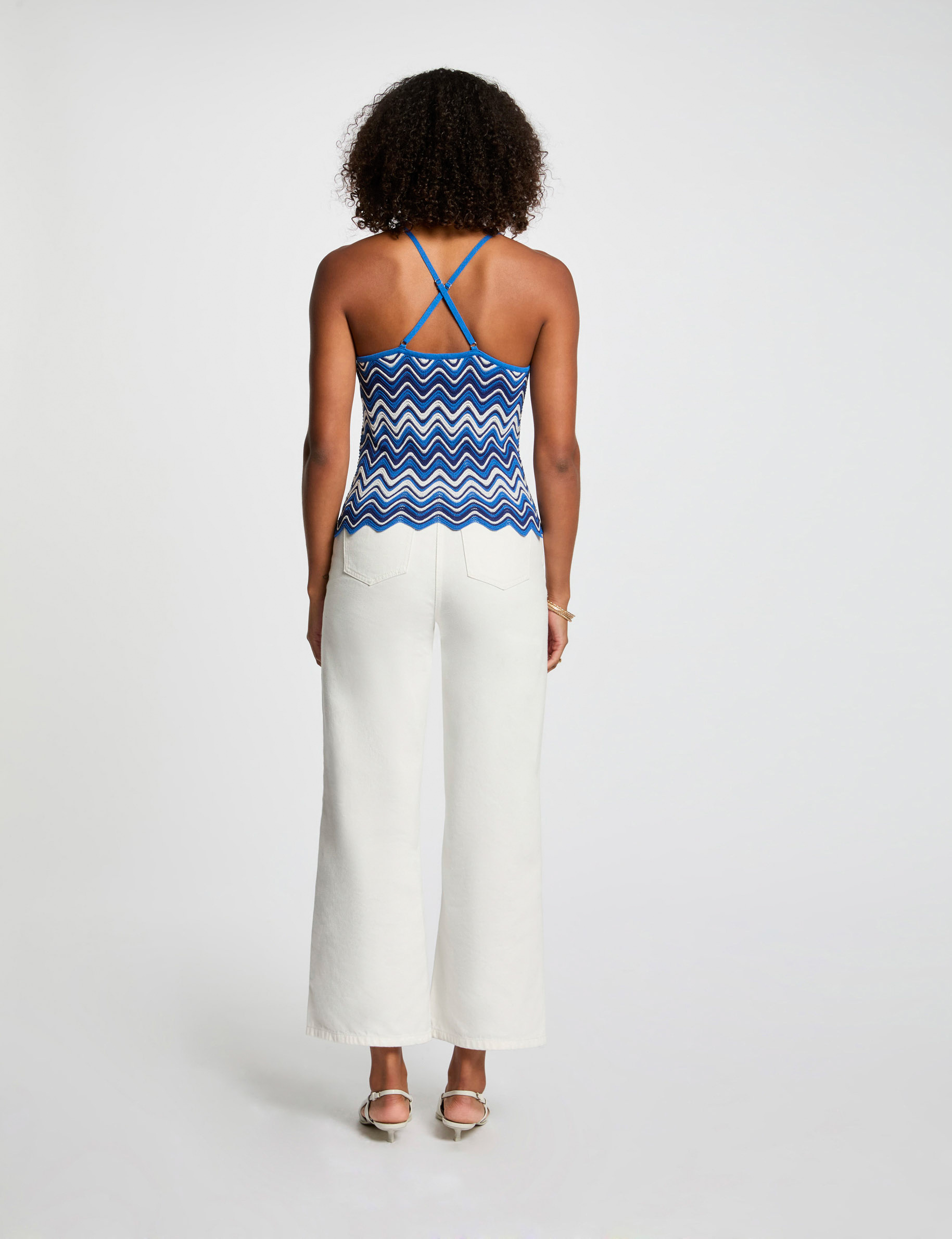 top en maille imprime bleu electrique femme Top en maille imprimé bleu electrique femme