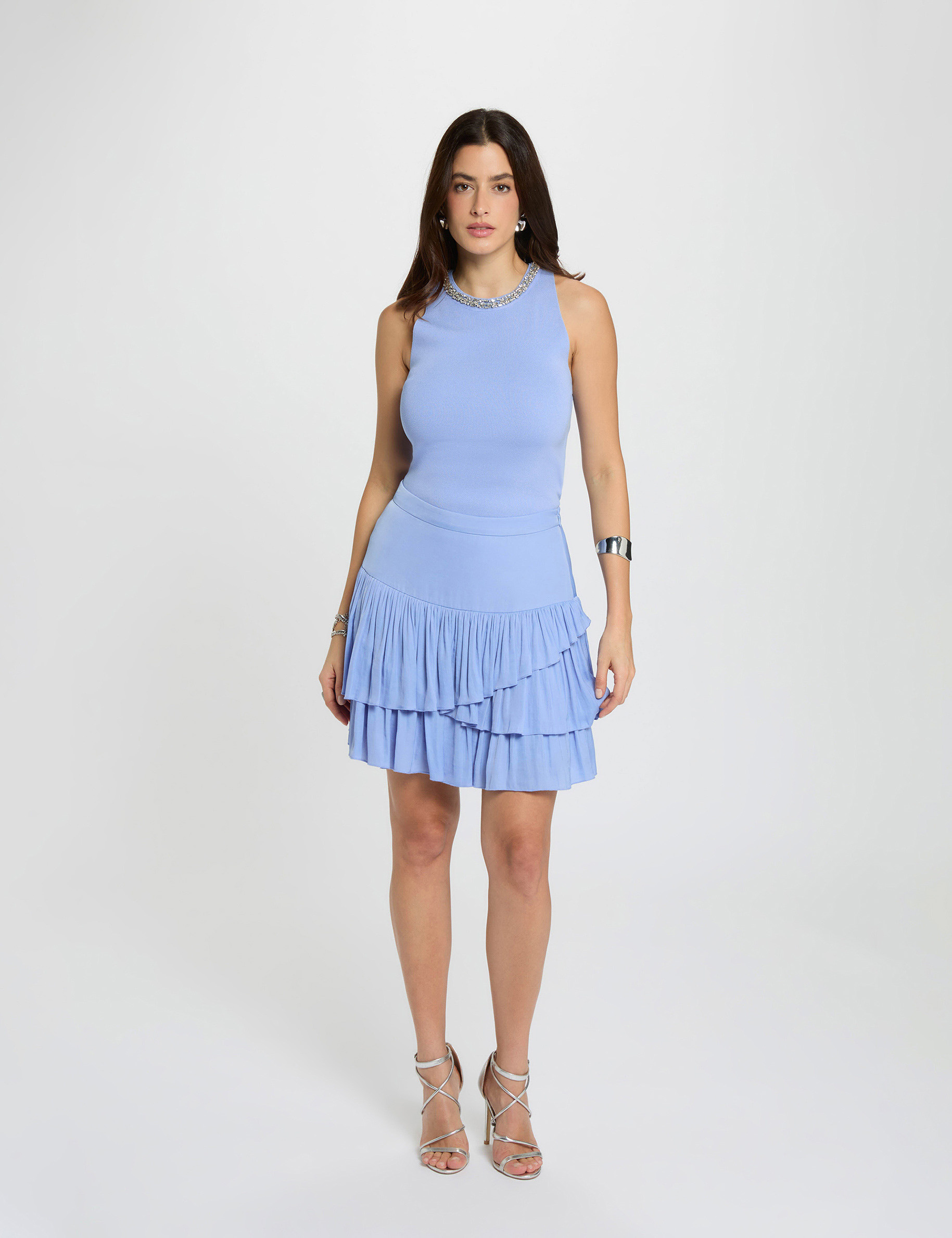 Jupe courte ajust&eacute;e bleu femme