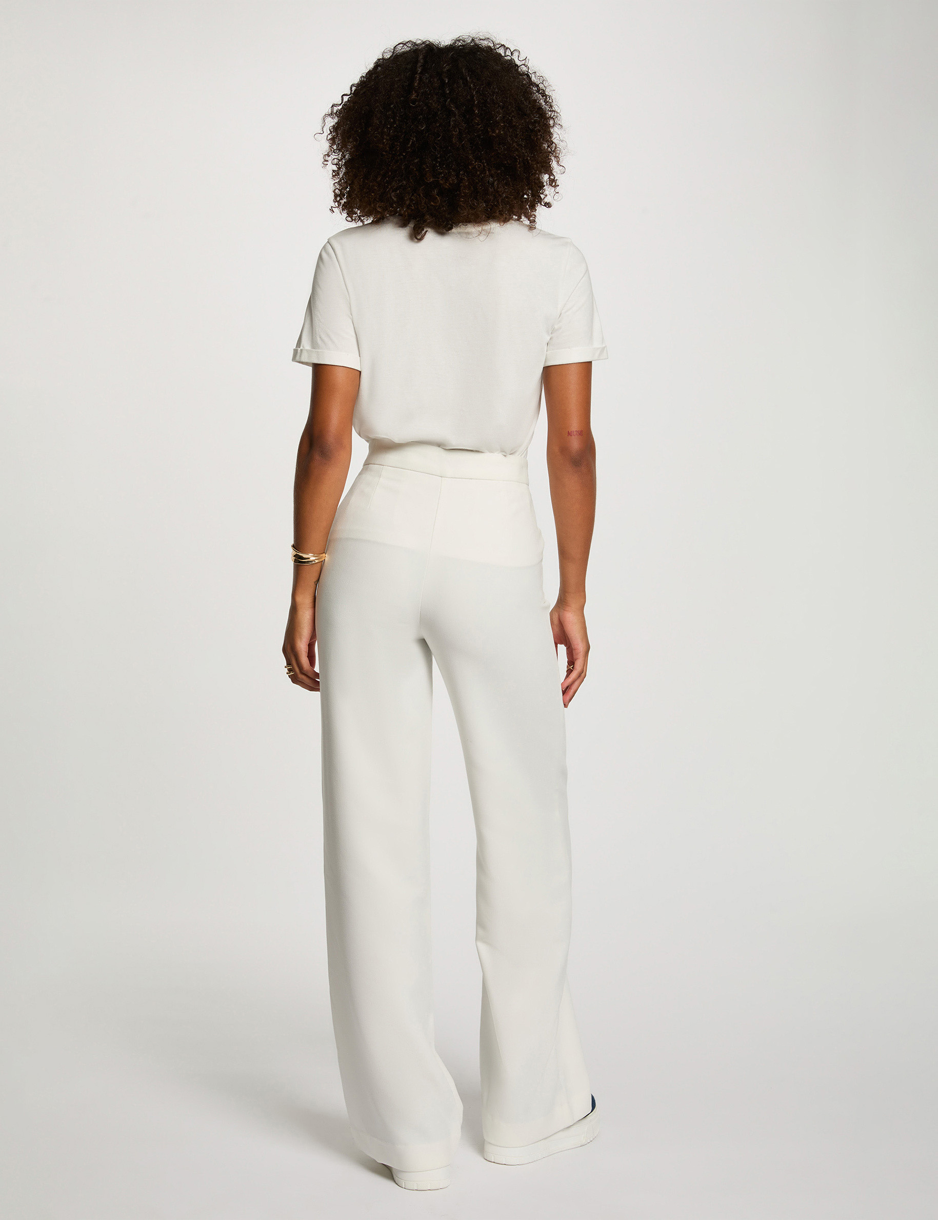 pantalon large a boutons blanc femme Pantalon large à boutons blanc femme