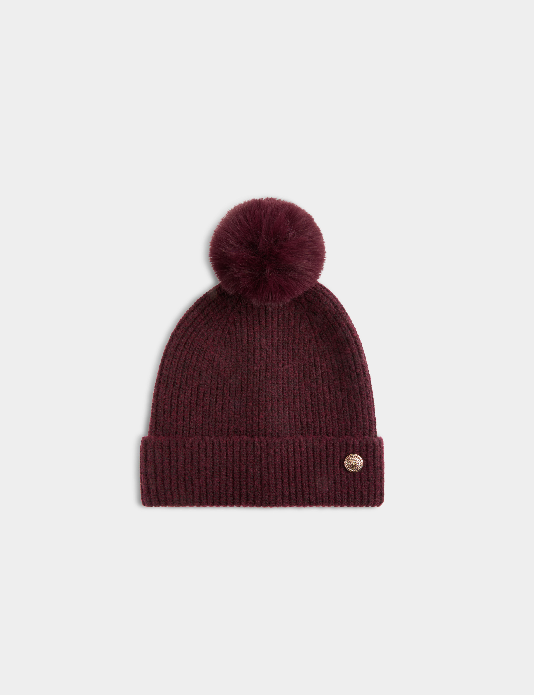 Bonnet maille bouton prune femme