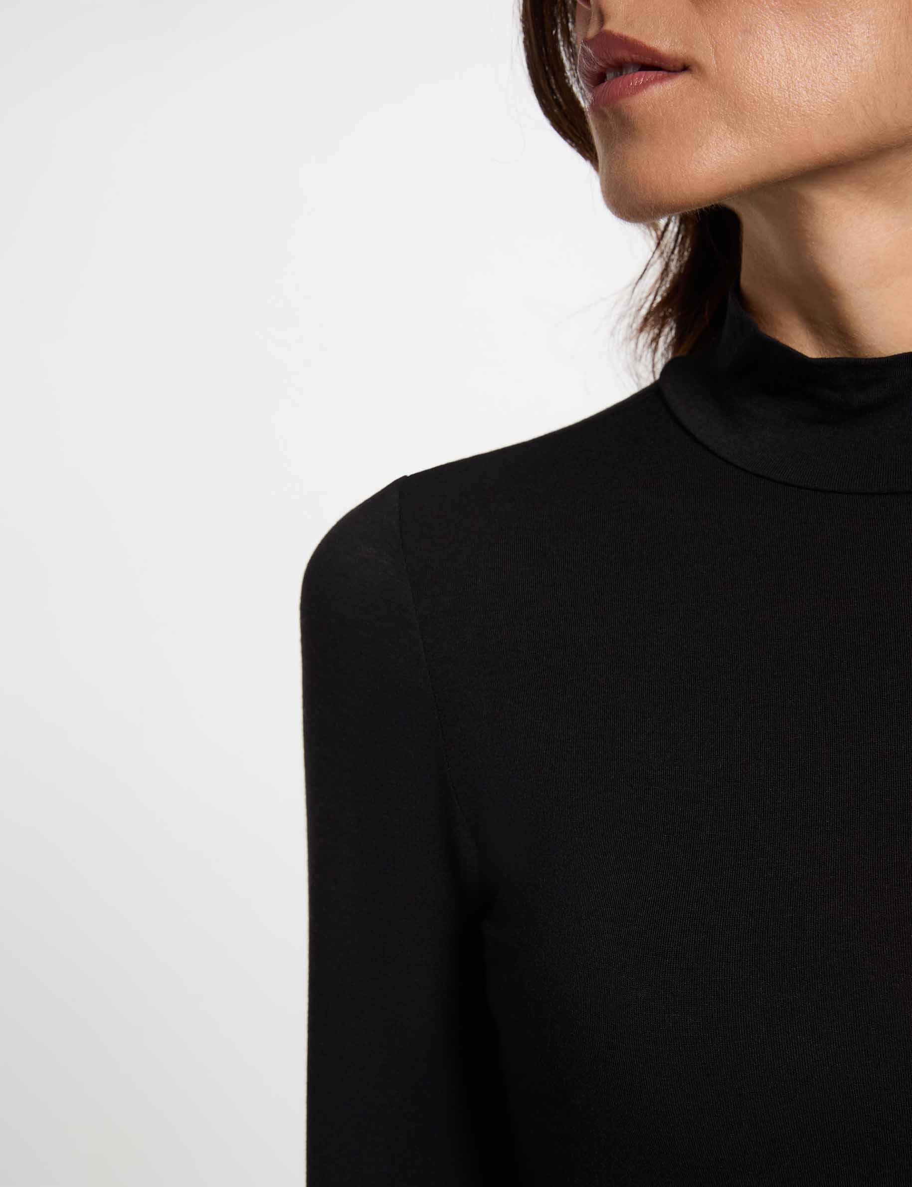 Langarm-T-Shirt mit Stehkragen schwarz damen