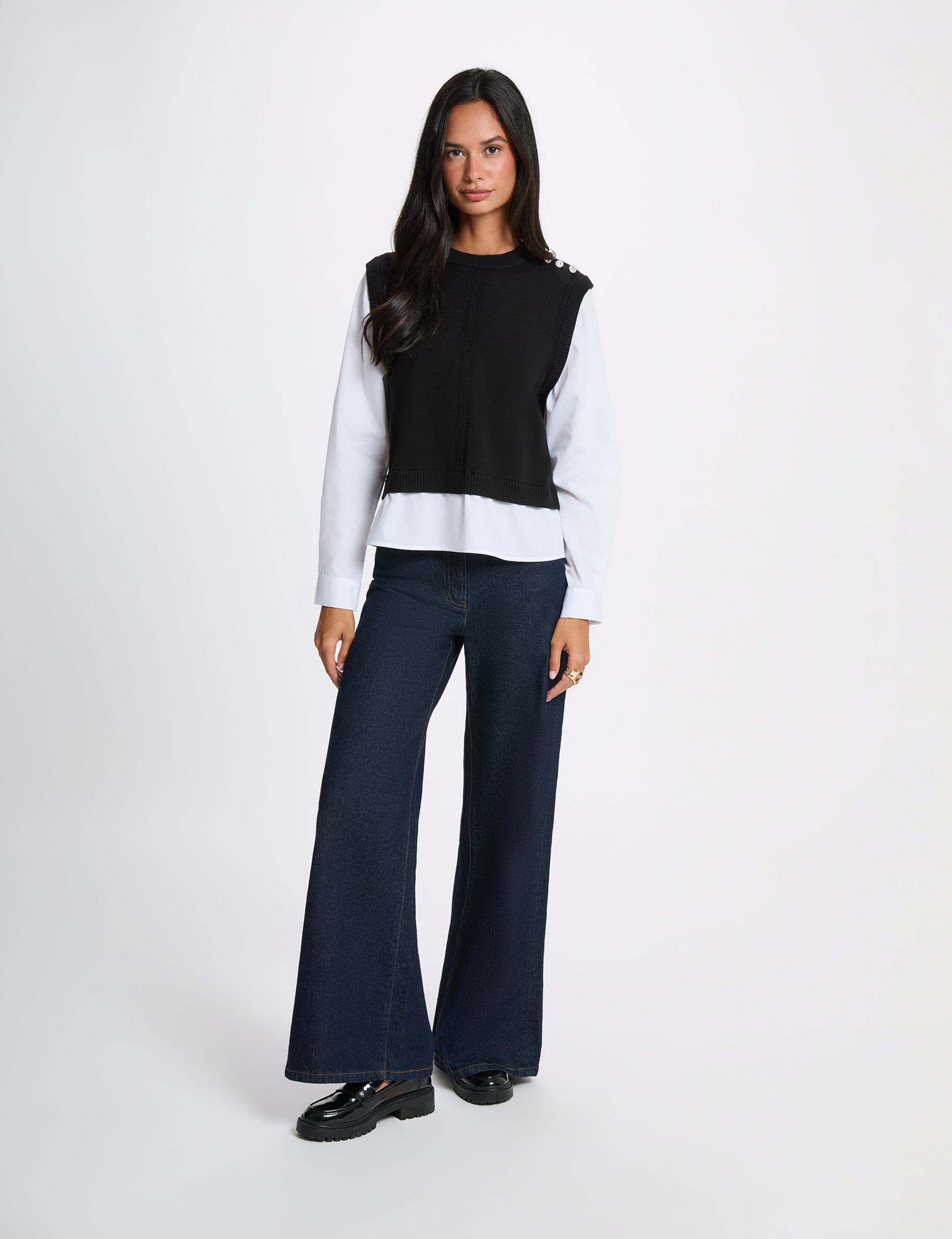Pull ajust&eacute; col &agrave; revers noir femme