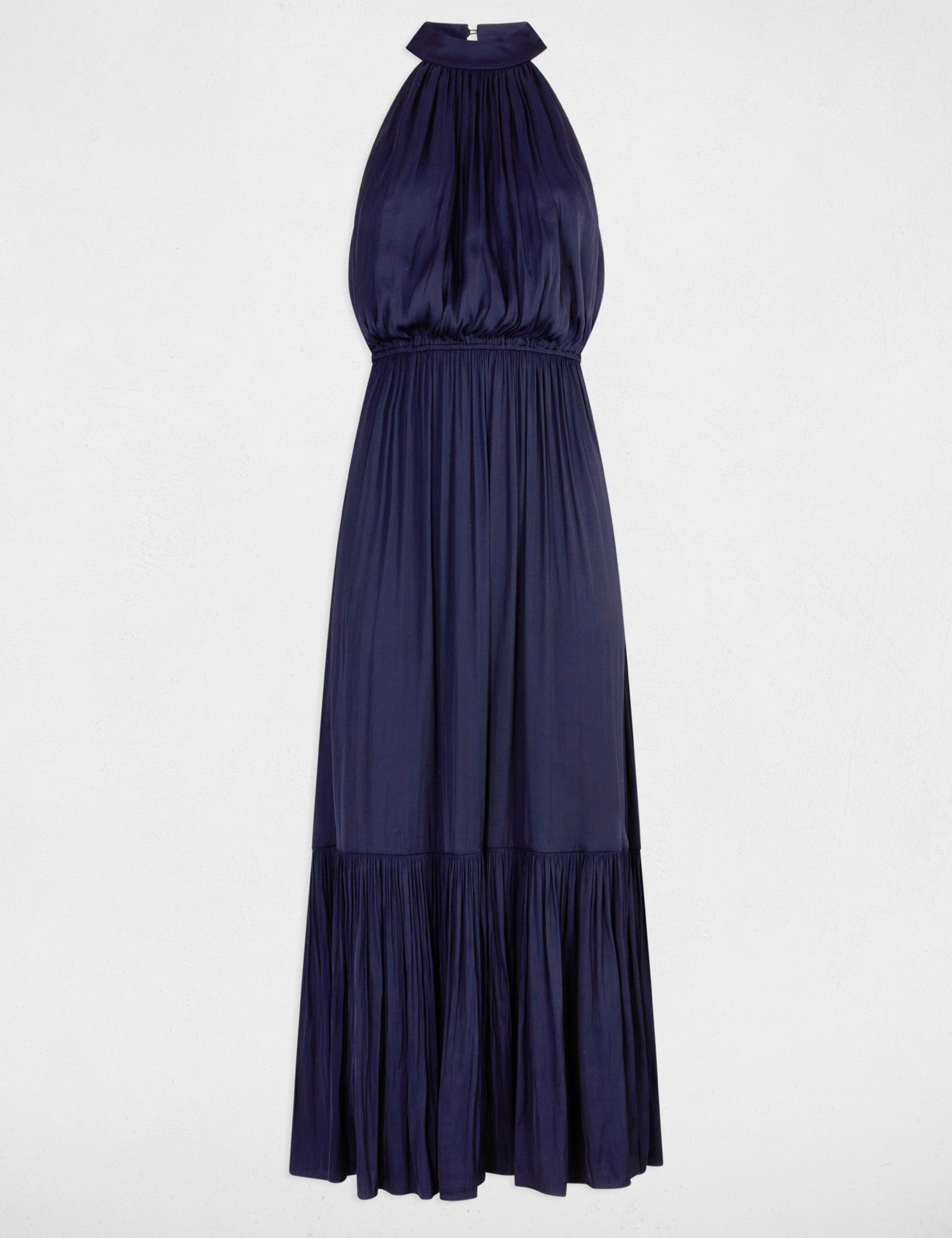 Langes Kleid mit Stehkragen marineblau damen