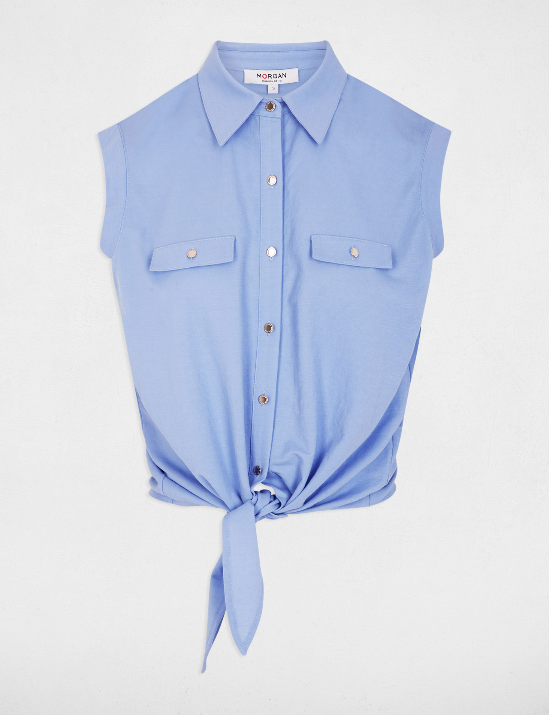 &Auml;rmelloses Knotenhemd blau lavendel damen