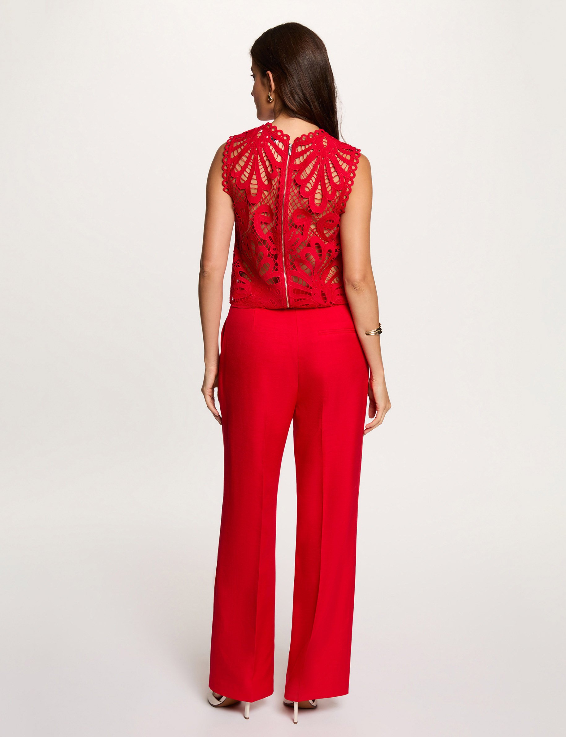 Top sans manches dentelle rouge femme