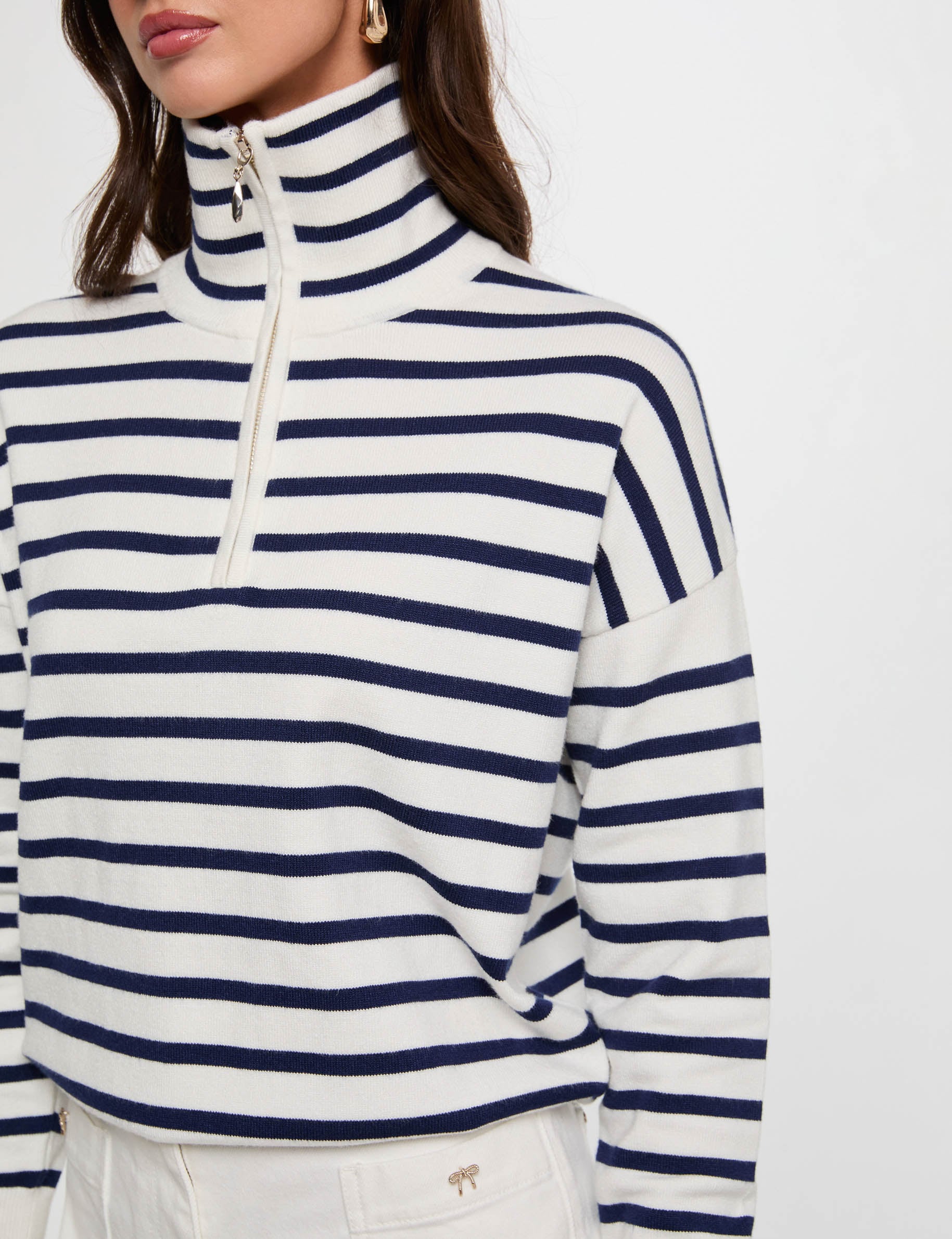 Pullover mit Troyerkragen weiss damen