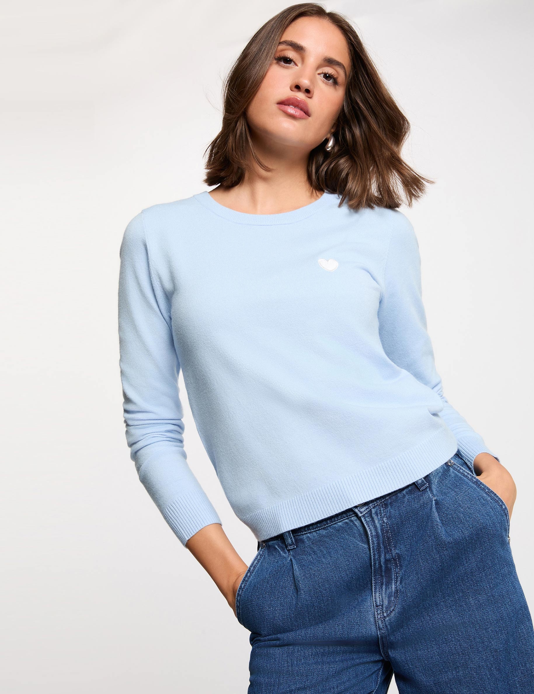 Pullover mit Rundhalsausschnitt himmelblau damen