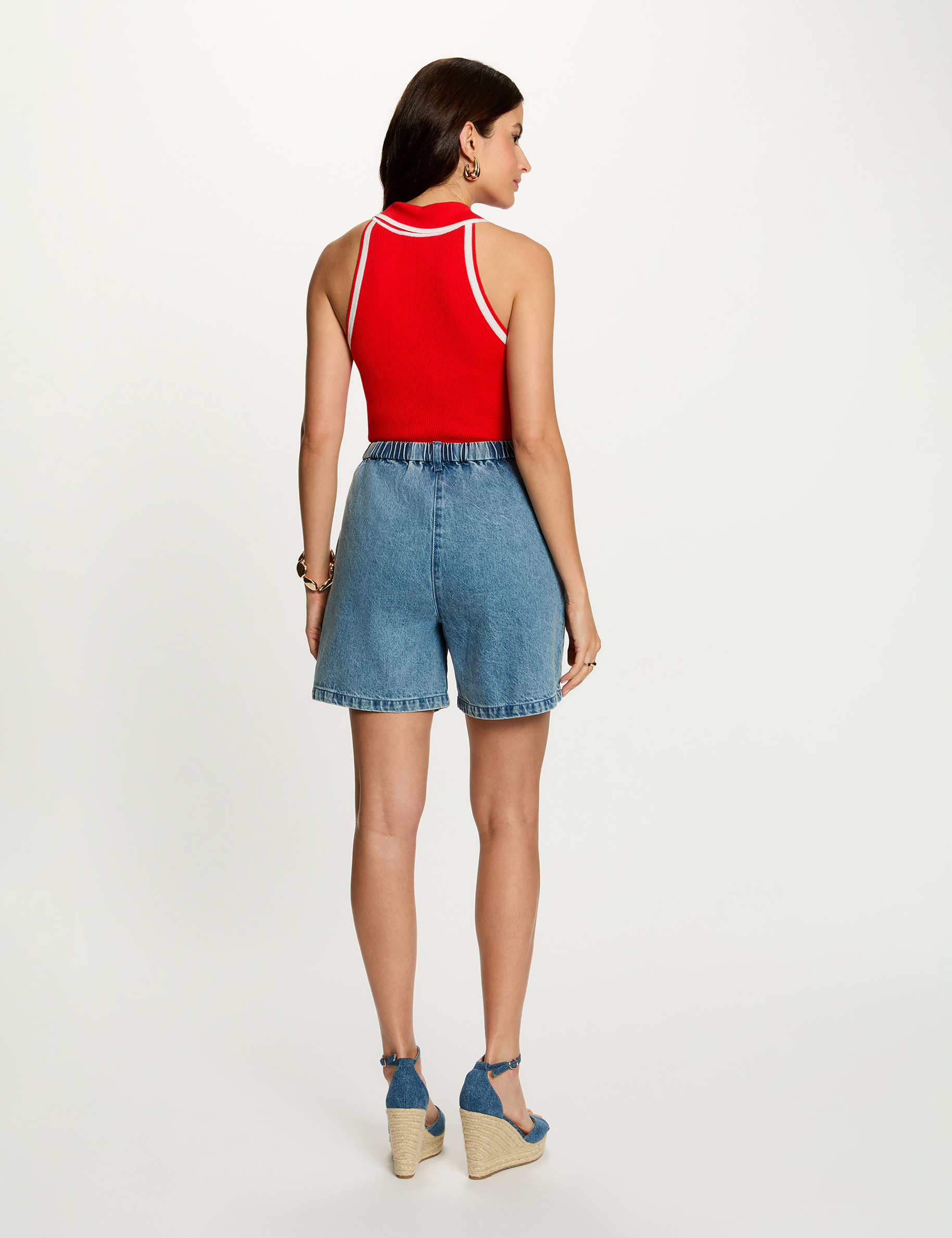 Hochgeschnittener Bermuda double stone denim damen