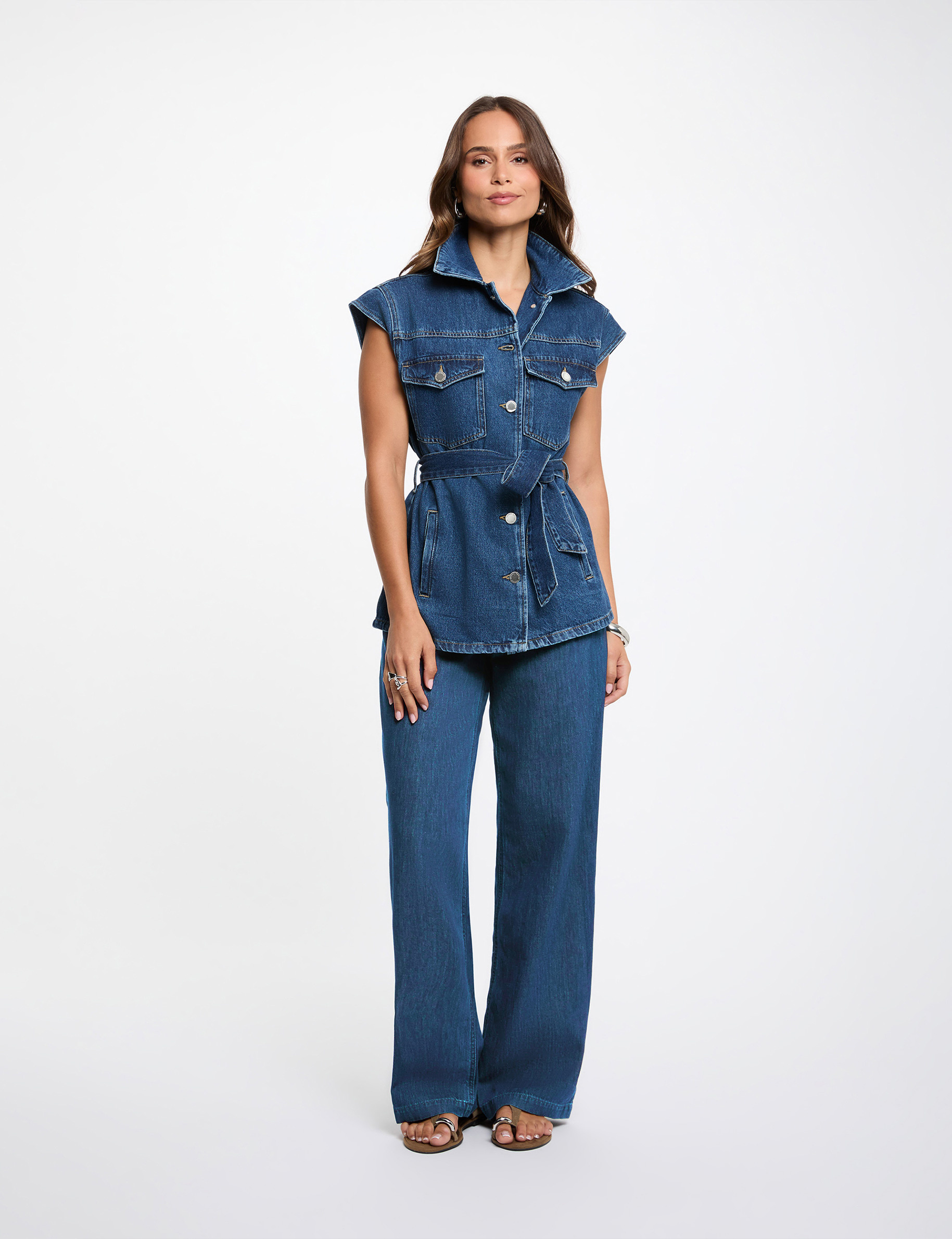 &Auml;rmellose Jeansjacke rohes denim damen