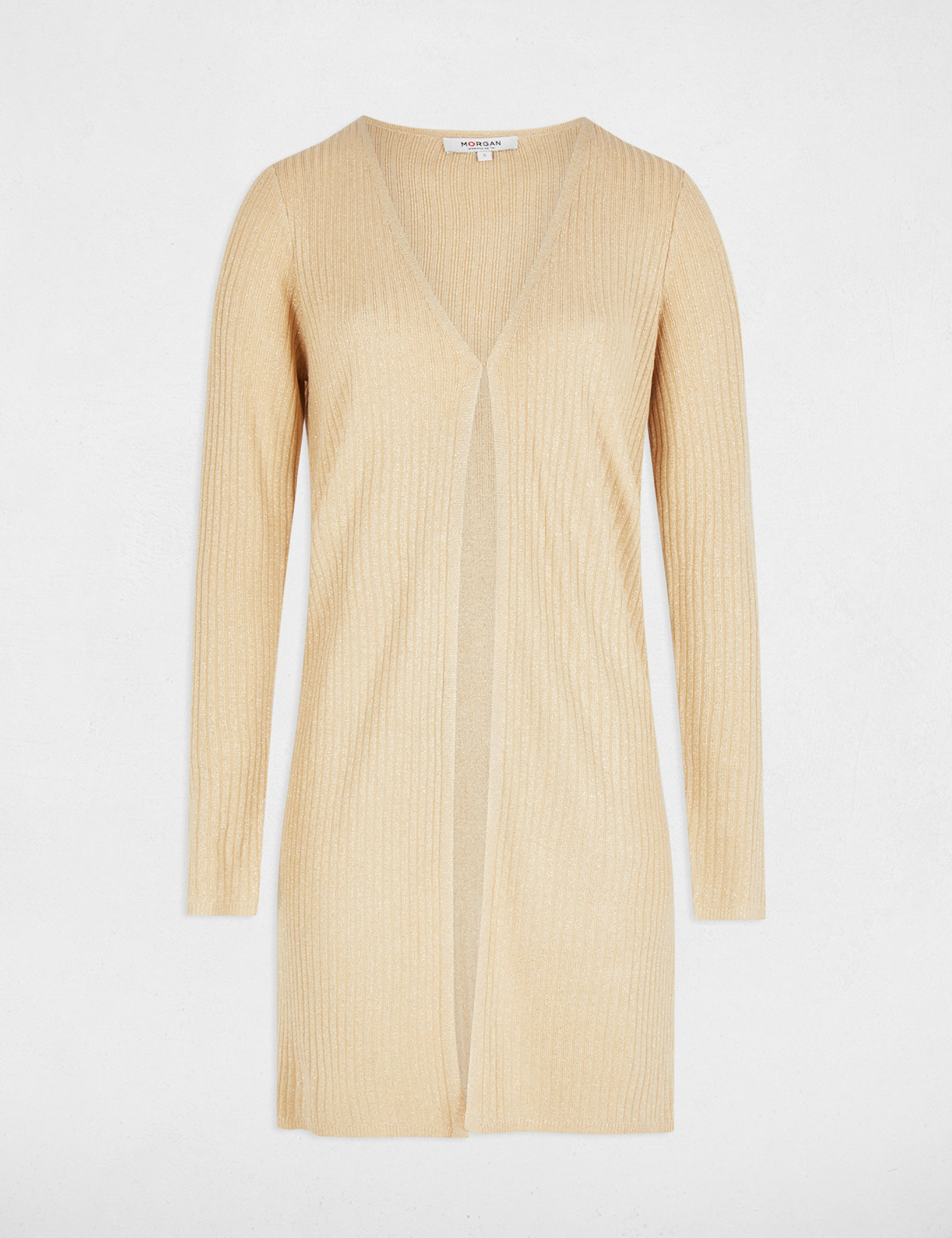 lange strickjacke mit v ausschnitt goldgelb damen Lange Strickjacke mit V-Ausschnitt goldgelb damen