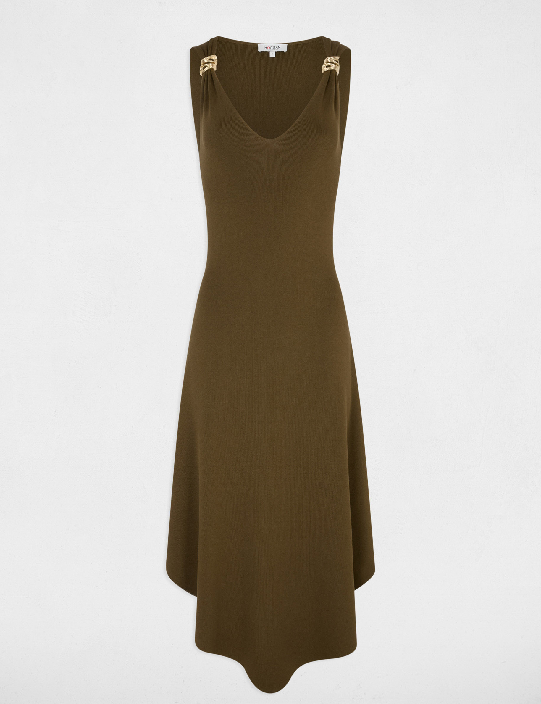 Strickkleid mit V-Ausschnitt khakigr&uuml;n damen