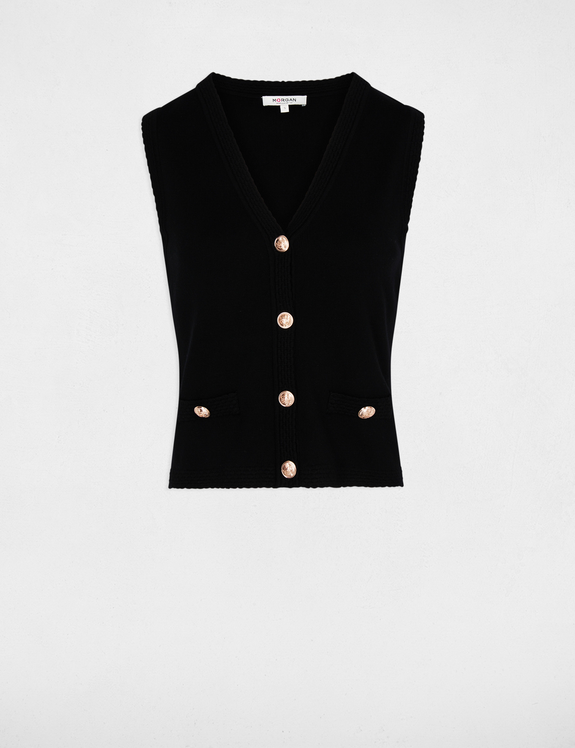 Gilet sans manches col V noir femme