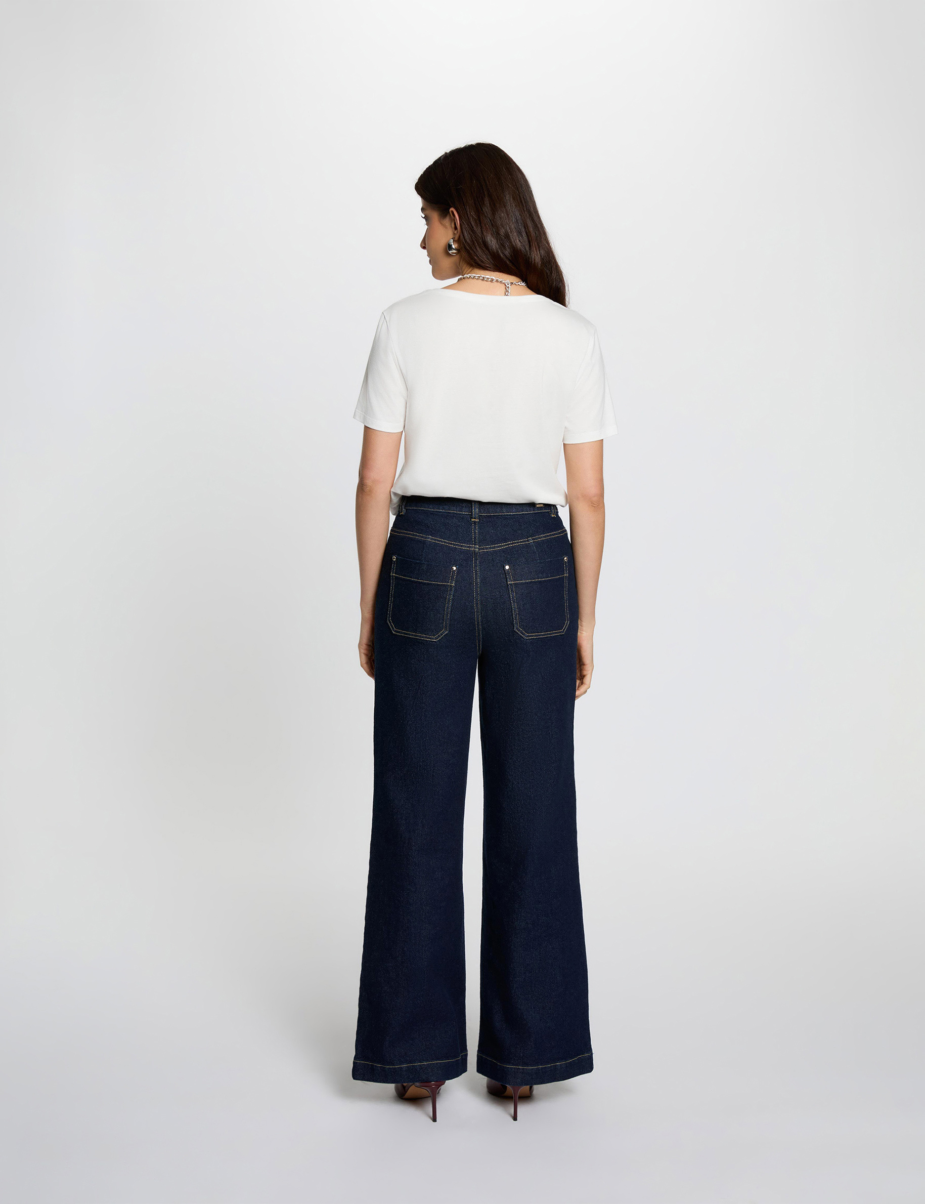 T-Shirt mit V-Ausschnitt, kurze &Auml;rmel weiss damen