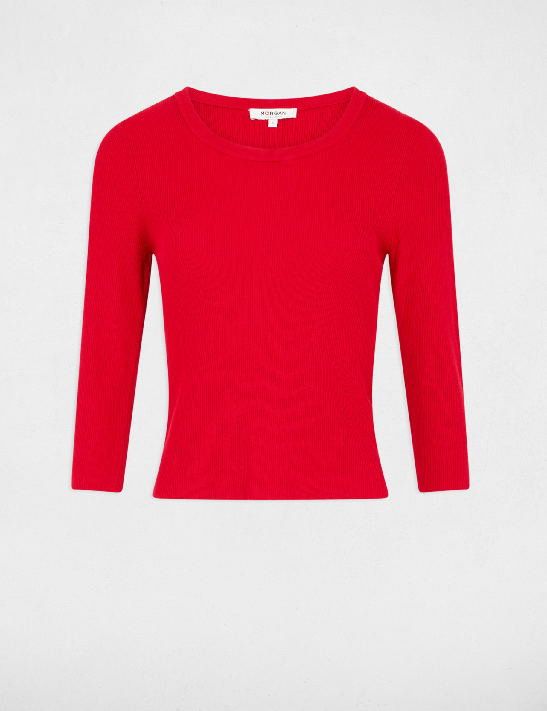 pull col rond manches 34 rouge femme Pull col rond manches 3/4 rouge femme