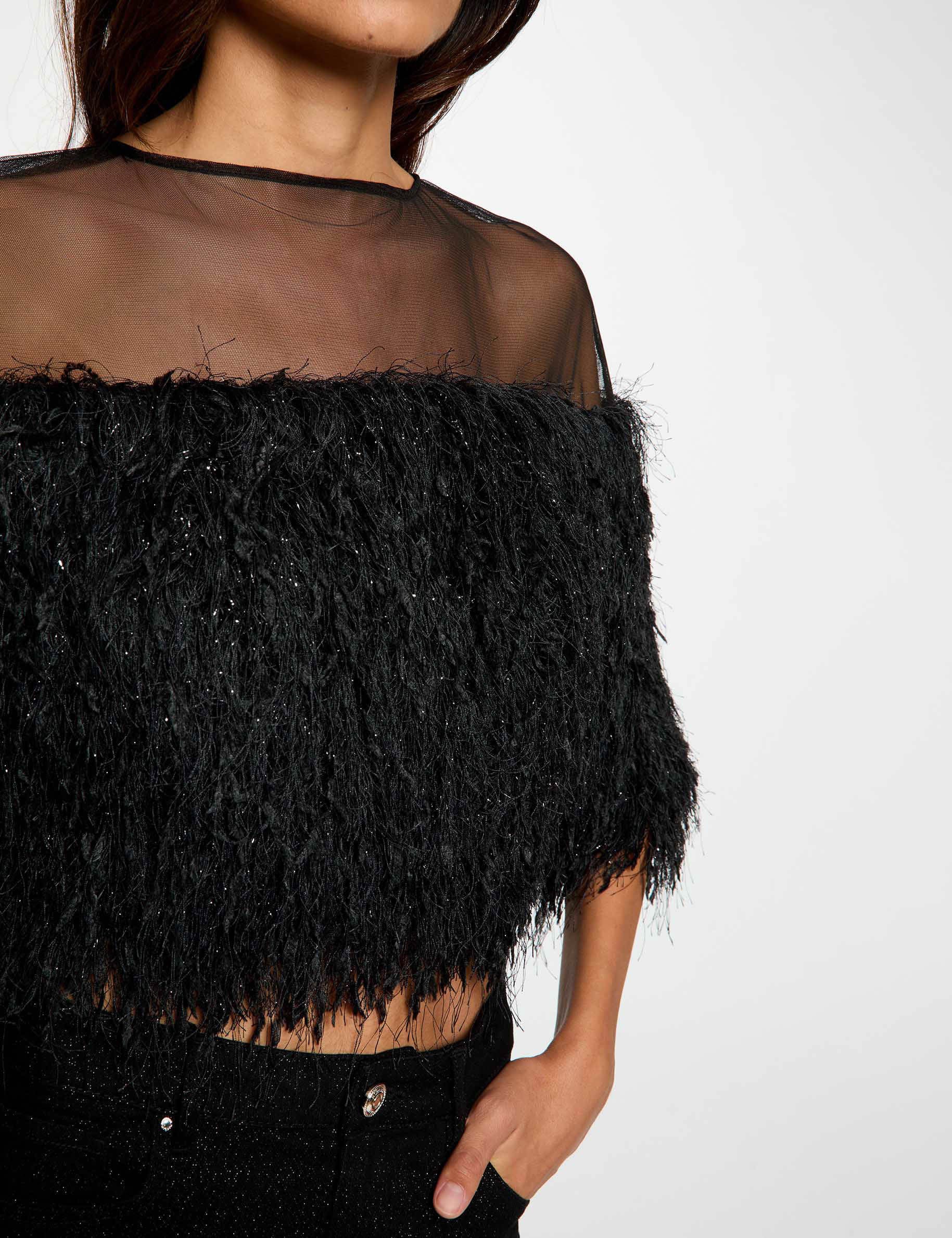 Blouse fausse fourrure noir femme