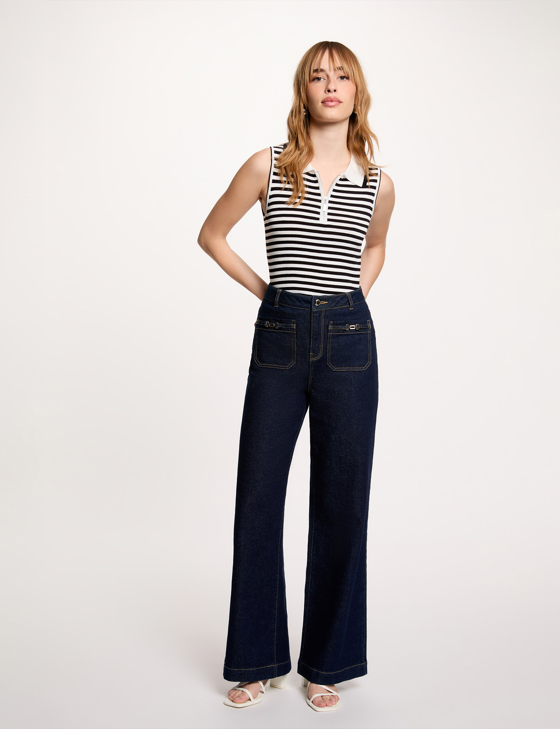 Pull ajust&eacute; col &agrave; revers blanc femme