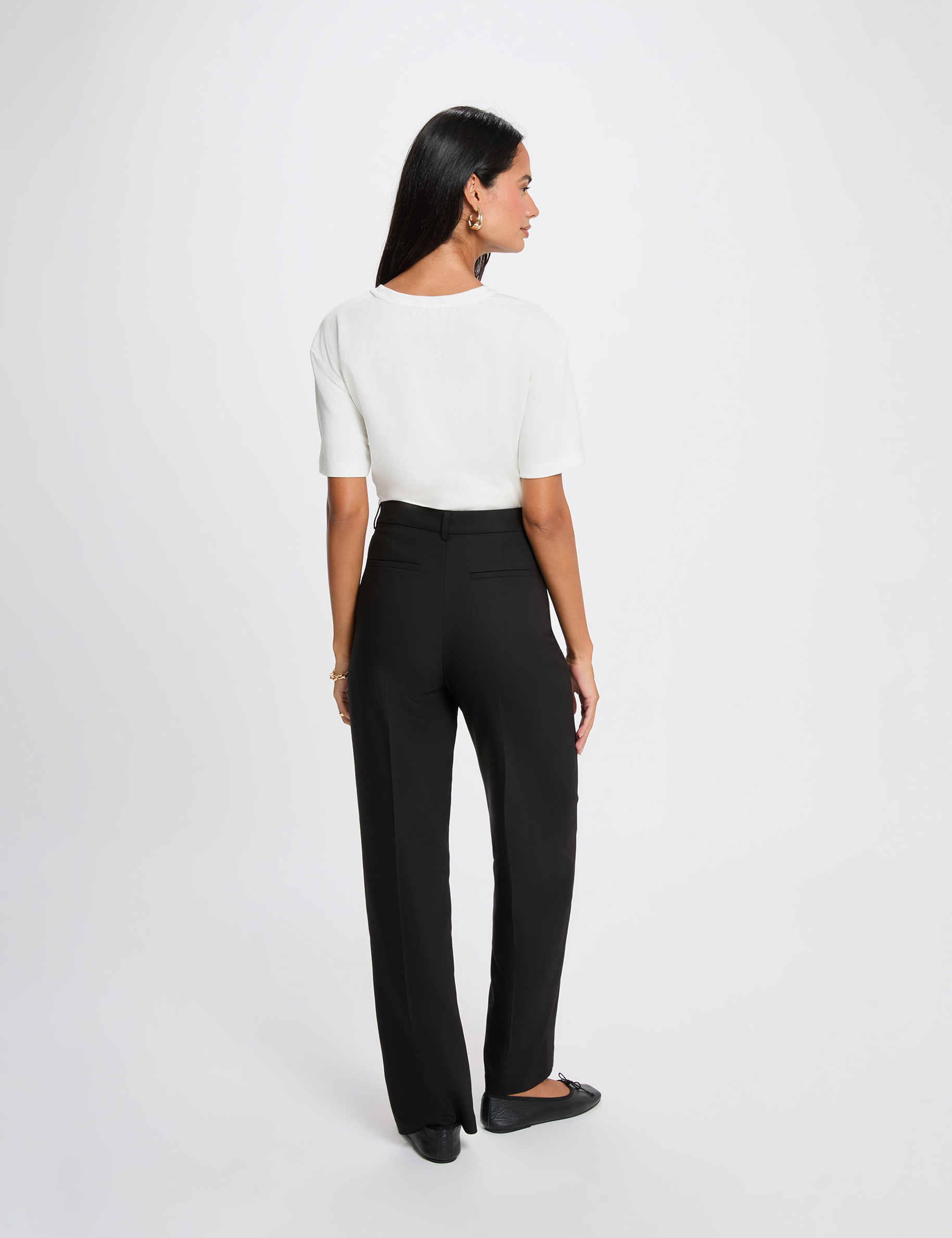 Weit geschnittene hochgeschnittene Hose schwarz damen