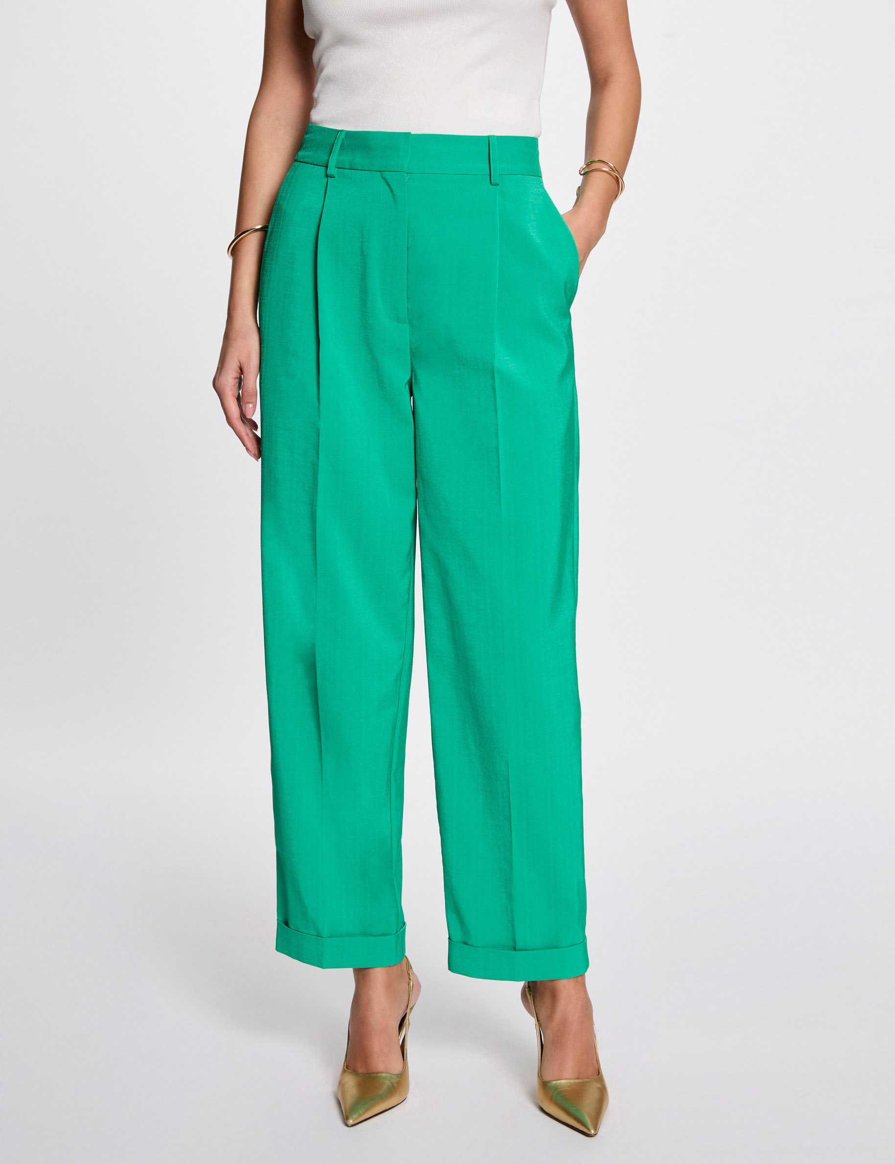 gerade geschnittene hose mit abnahern smaragdgrun damen Gerade geschnittene Hose mit Abnähern smaragdgrün damen