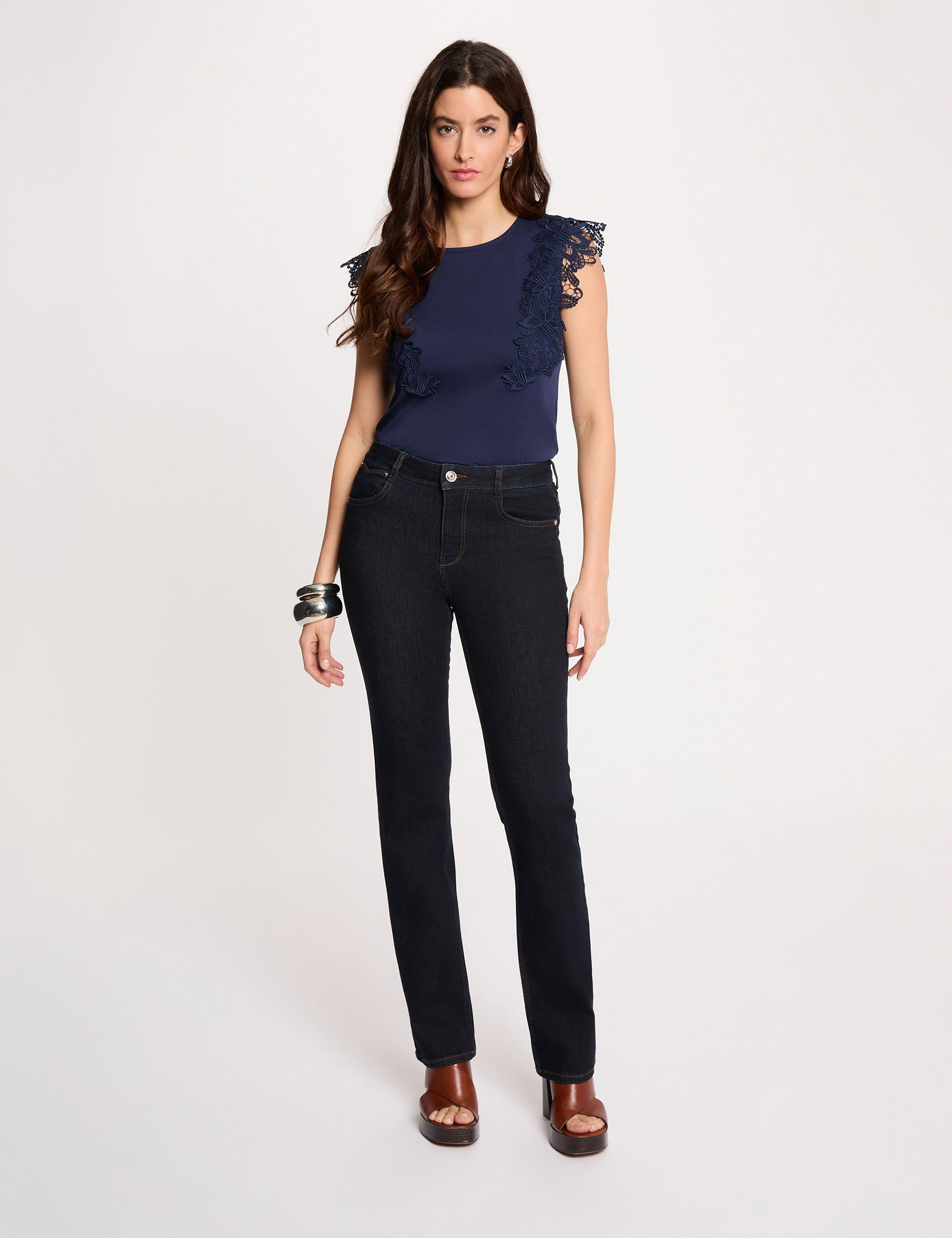 T-shirt mit kurzen &Auml;rmeln marineblau damen