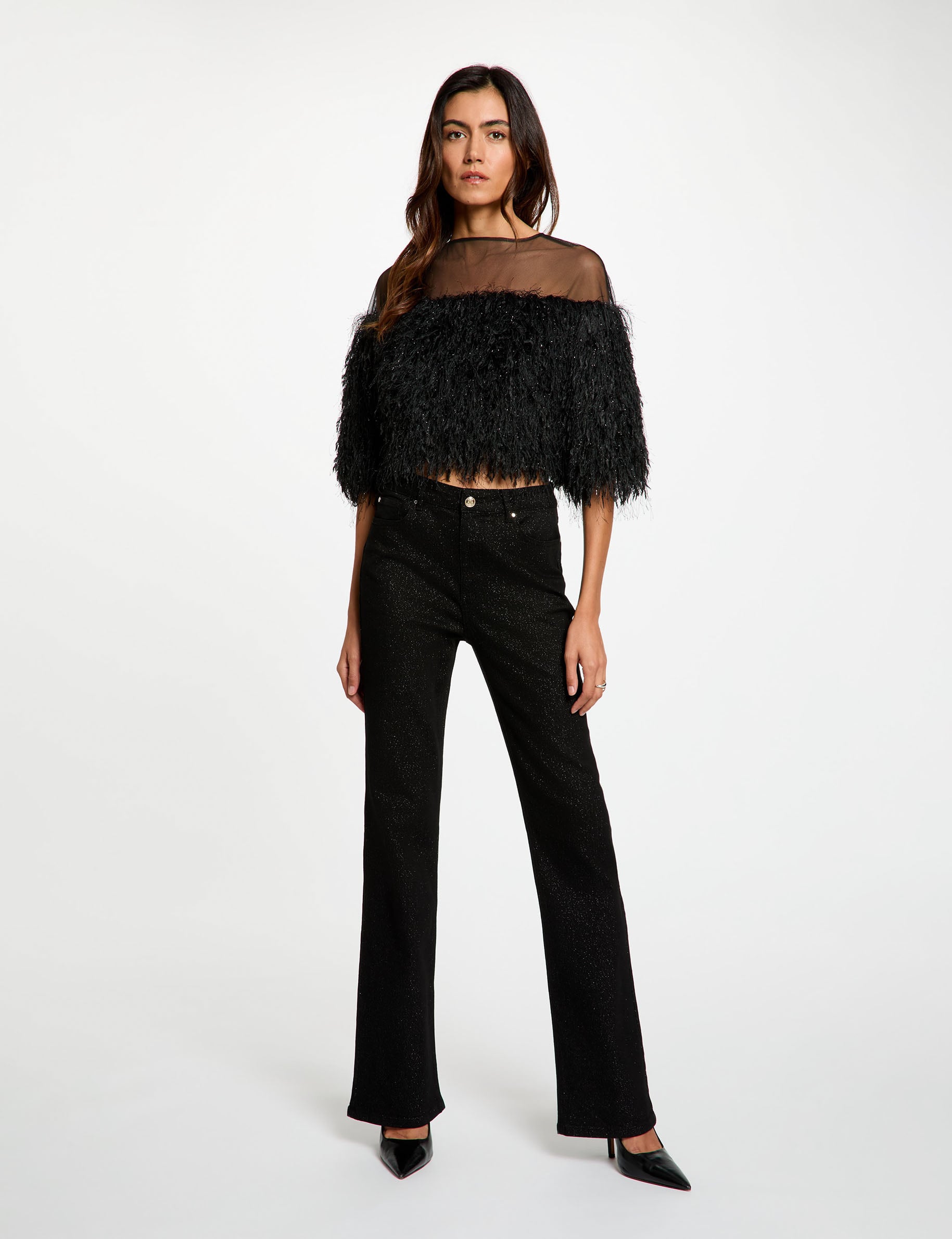 Blouse fausse fourrure noir femme
