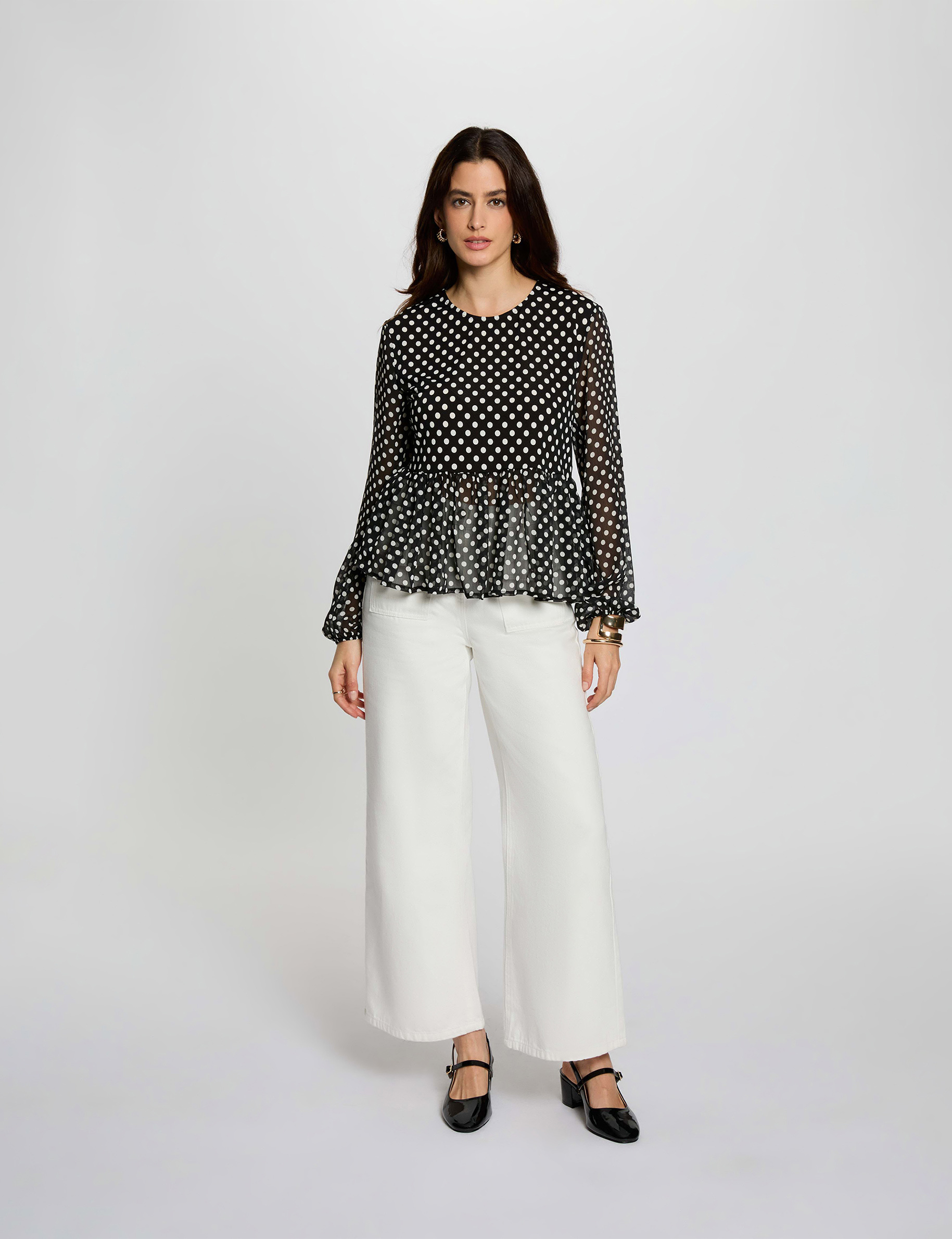 T-Shirt aus Voile mit Rundhalsausschnitt schwarz damen