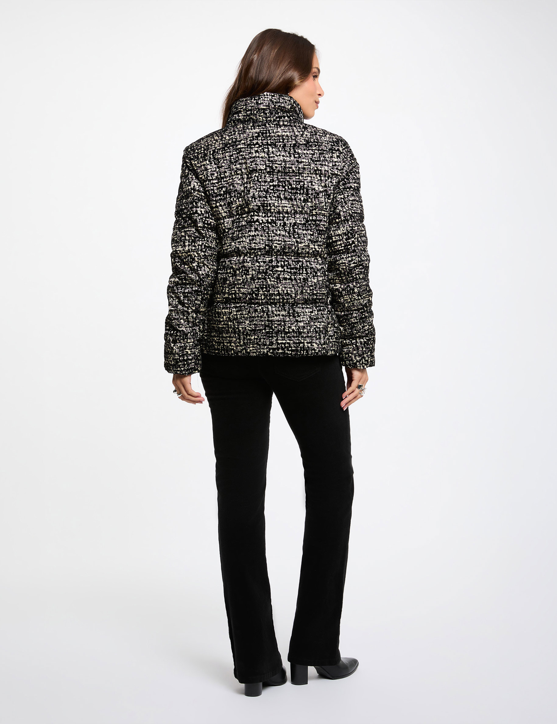 Doudoune tweed col montant multicolore femme
