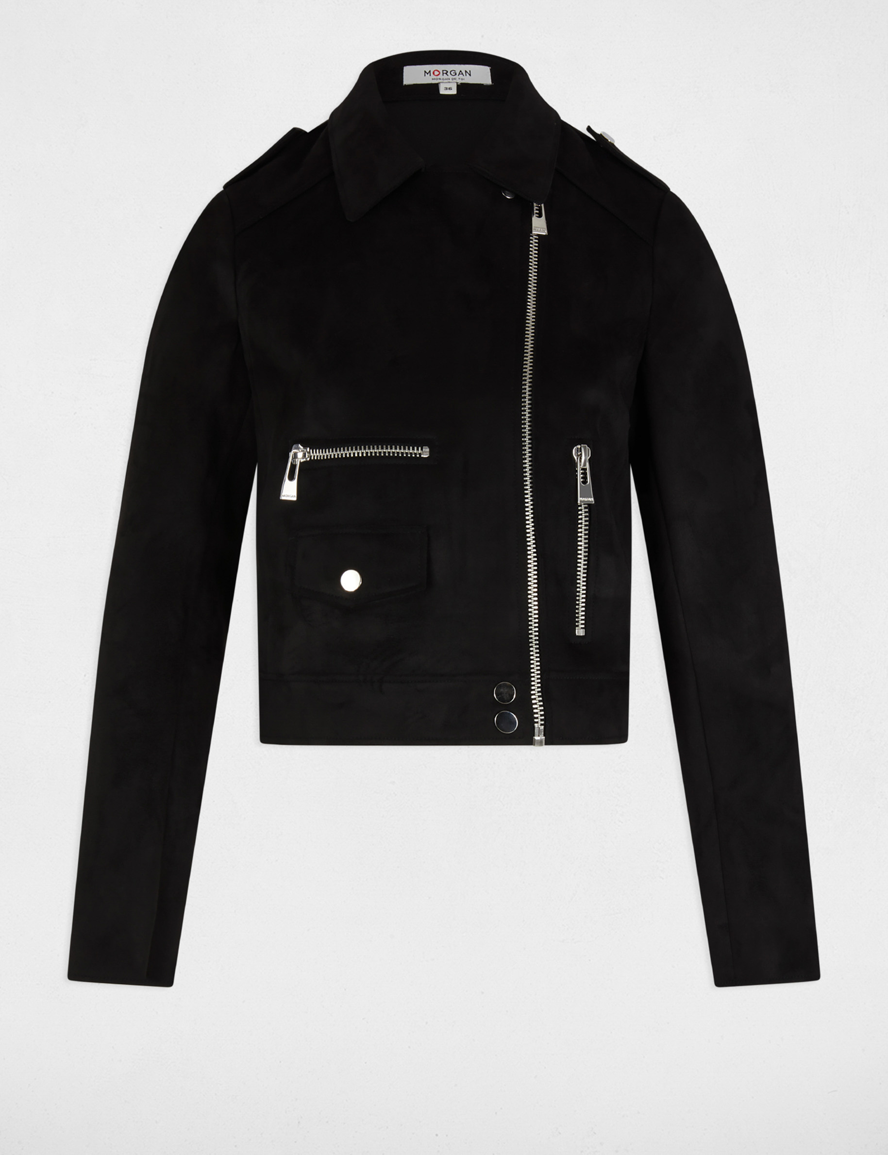 blouson court zippe suedine noir femme Blouson court zippé suédine noir femme