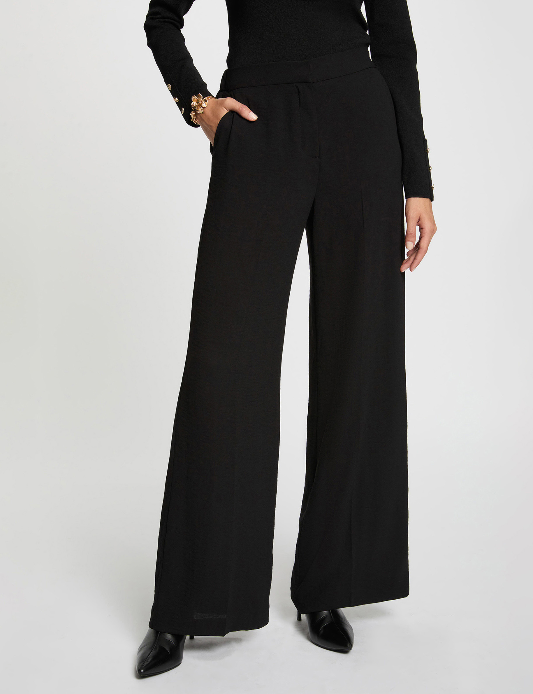 pantalon large fluide noir femme Pantalon large fluide noir femme