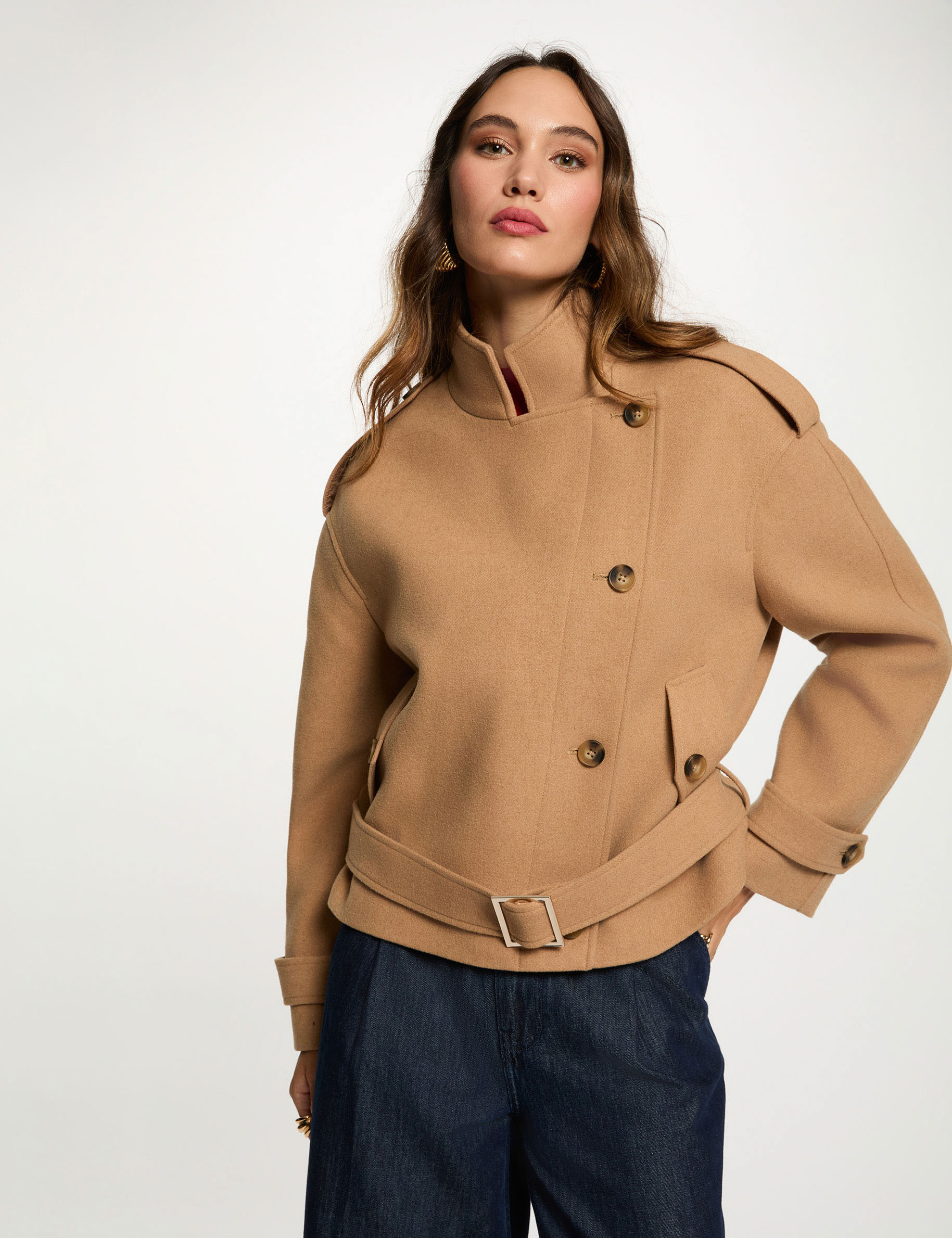 Oversize-Kurzmantel beige damen