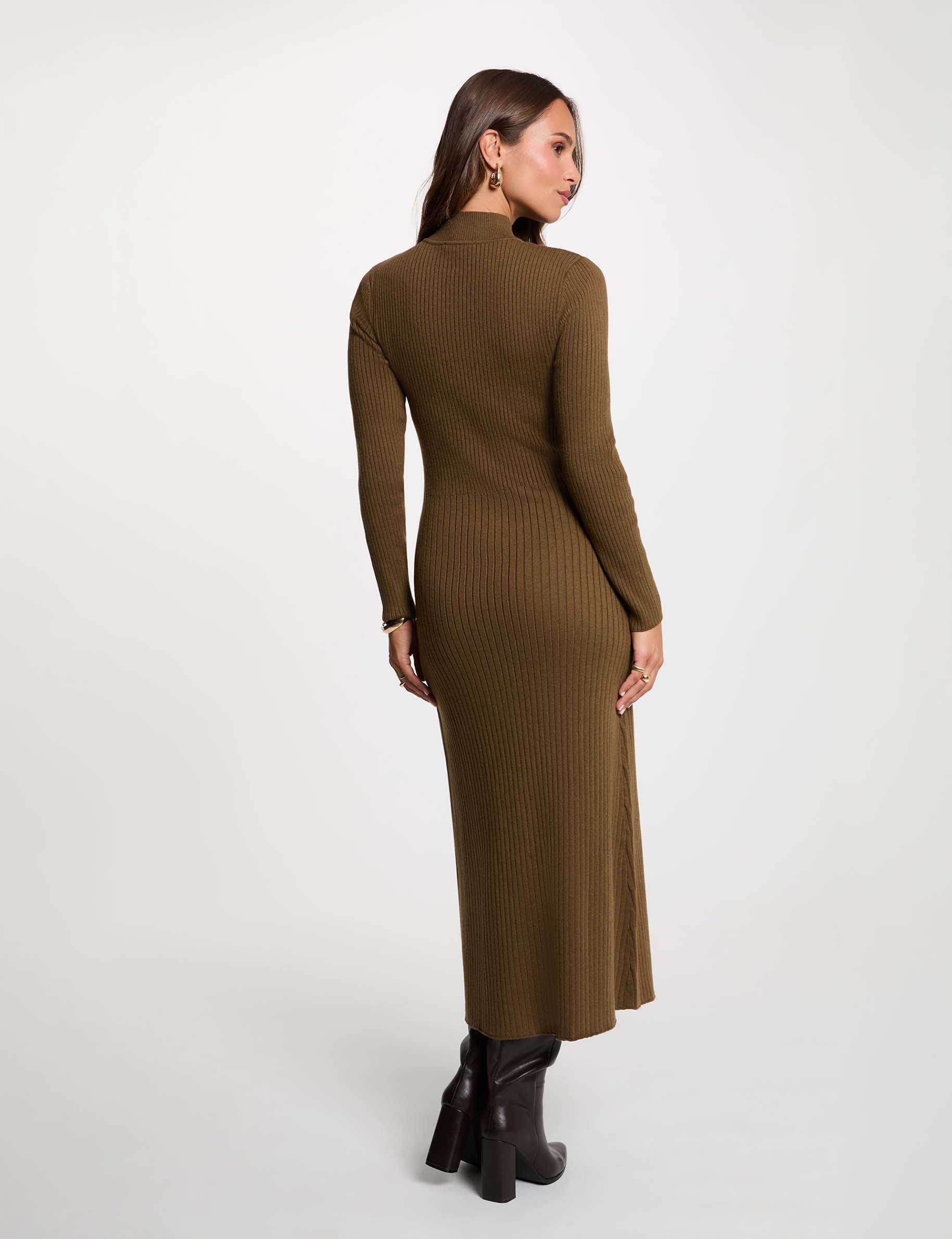 Strickkleid mit Stehkragen khakigr&uuml;n damen
