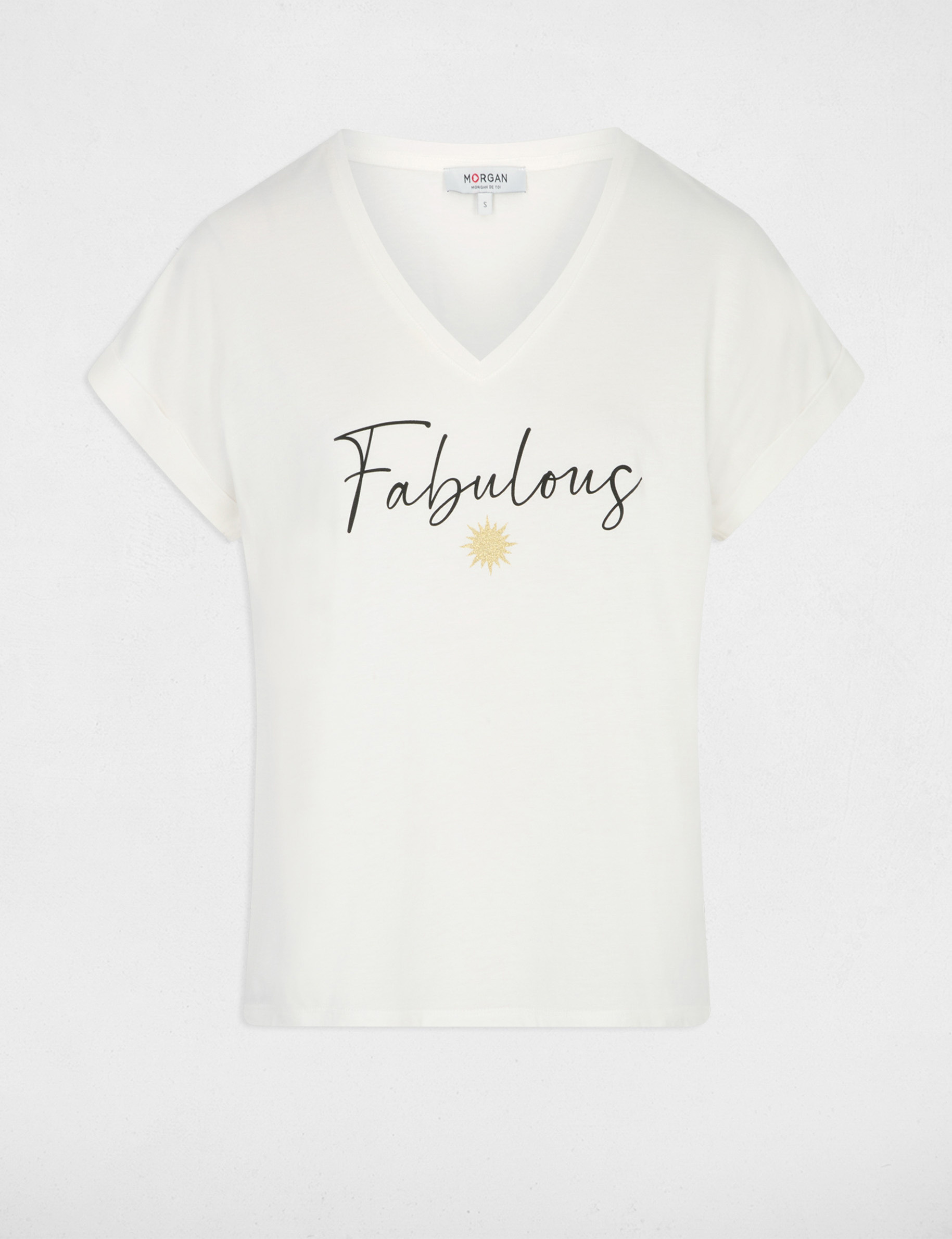 T-Shirt mit V-Ausschnitt, kurze &Auml;rmel weiss damen