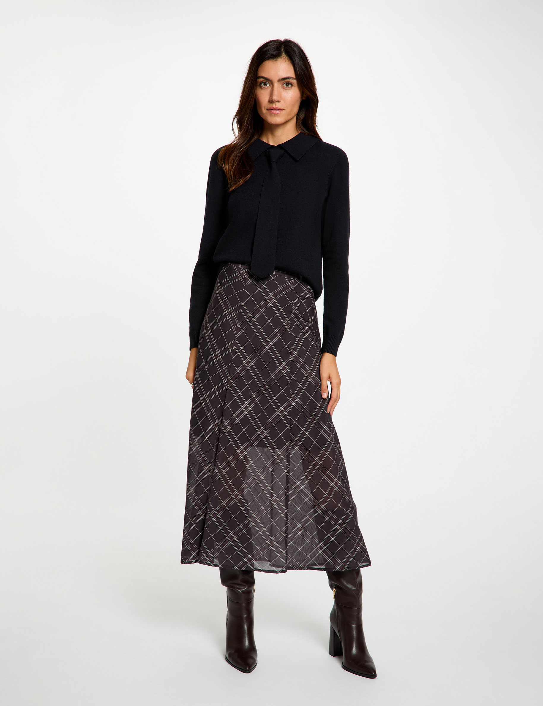 Jupe midi taille haute multicolore femme