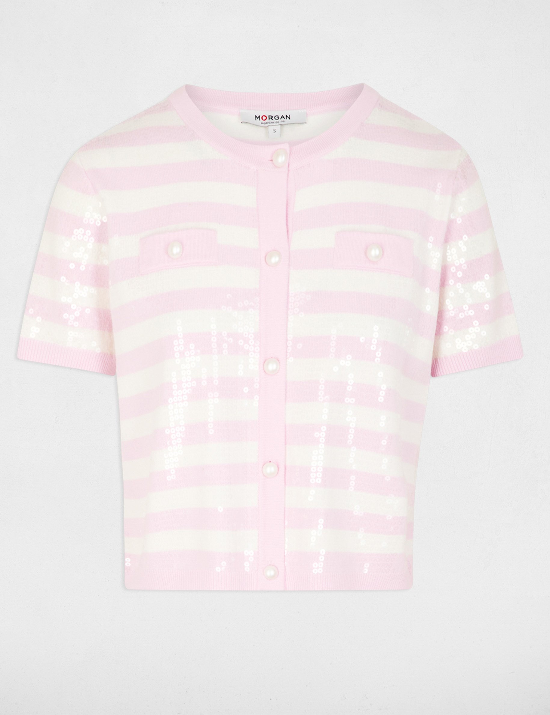 Gilet ray&eacute; sequins rose femme